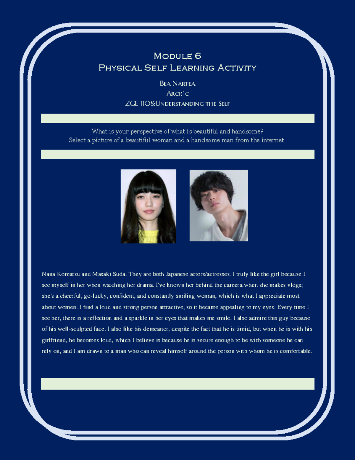 UTS-Module 6 Physical Self Learning Activity - Module 6 Physical Self ...