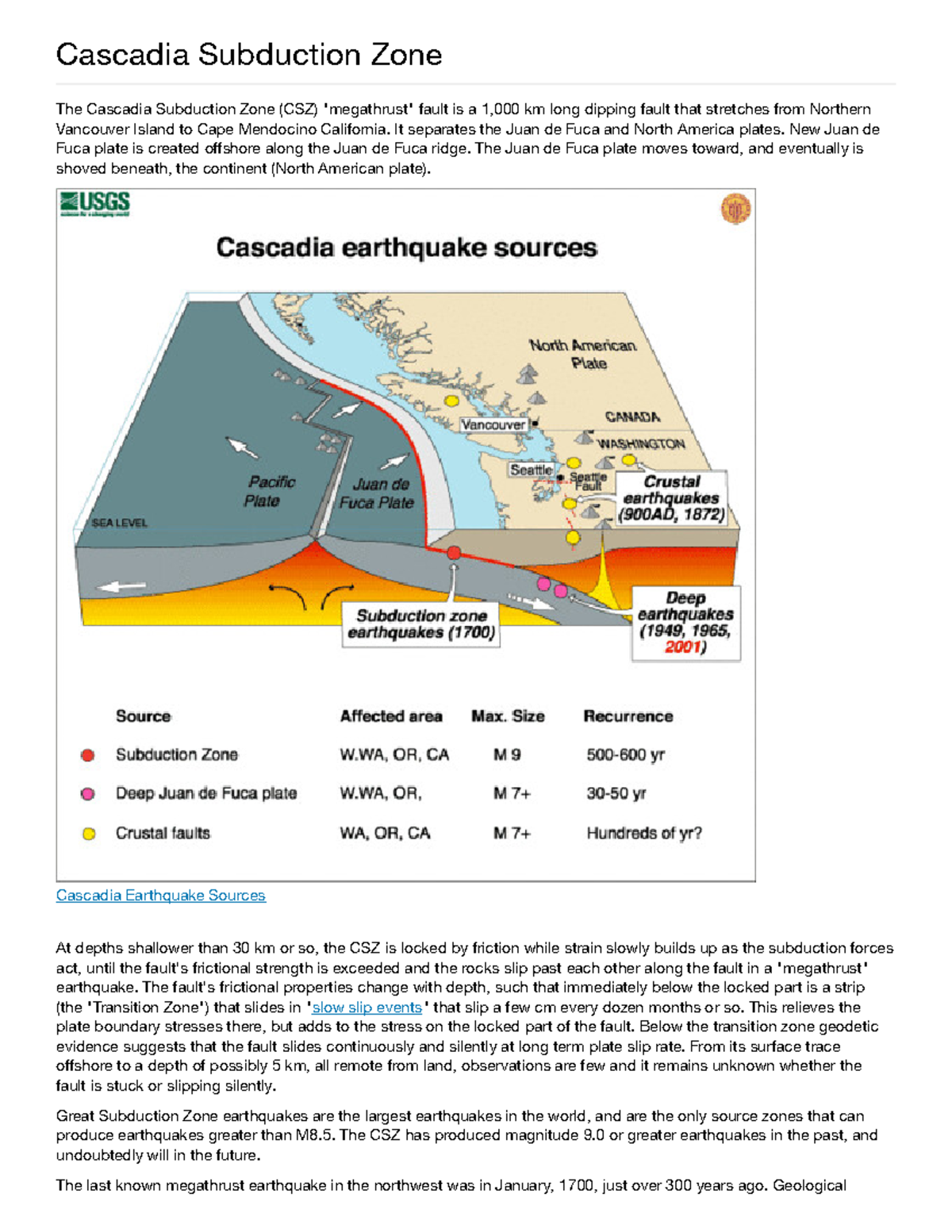 Article Cascadia Subduction Zone Cascadia Subduction Zone The