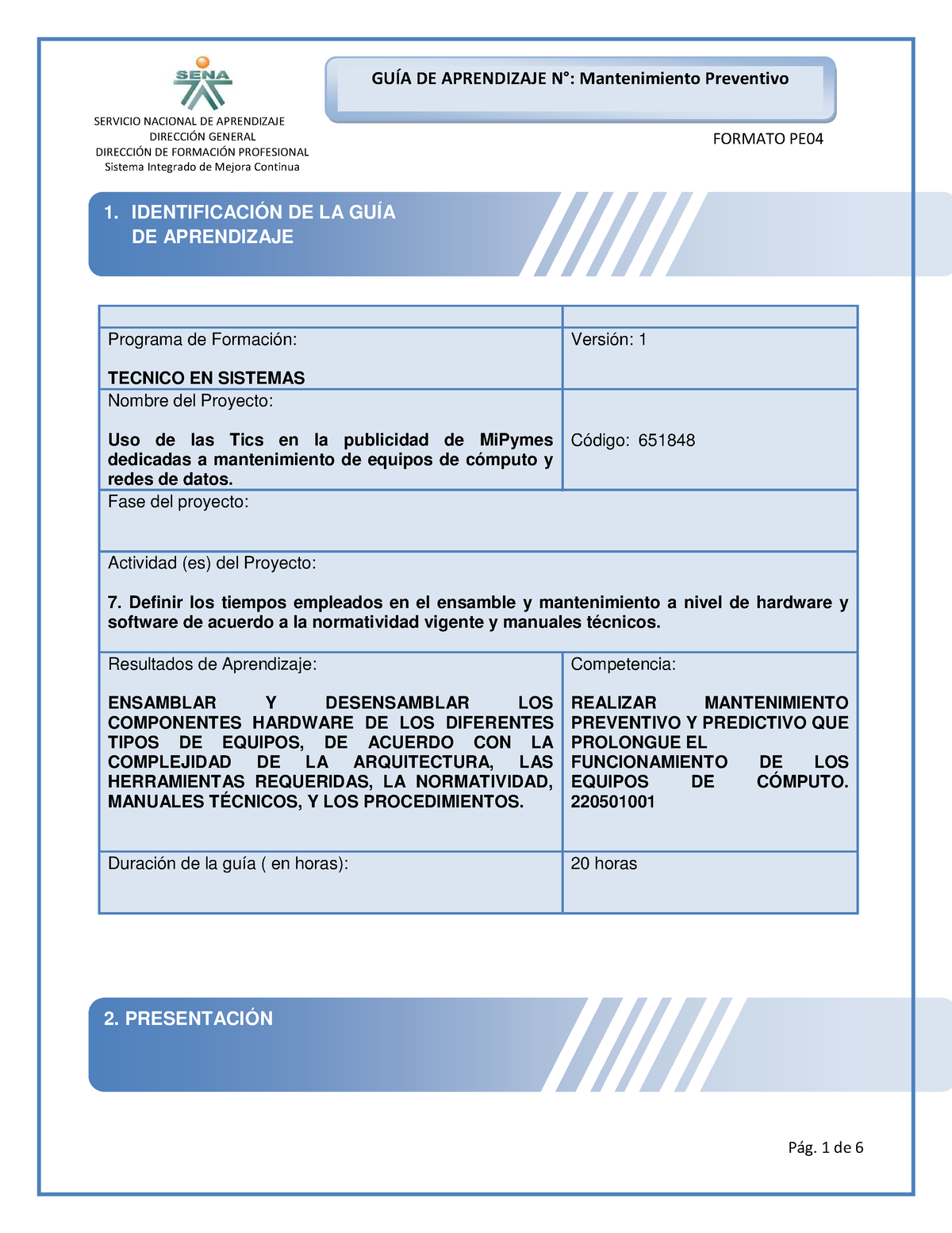 Guia De Aprendizaje N Mantenimiento Prev Servicio Nacional De Aprendizaje DirecciÓn General 6899