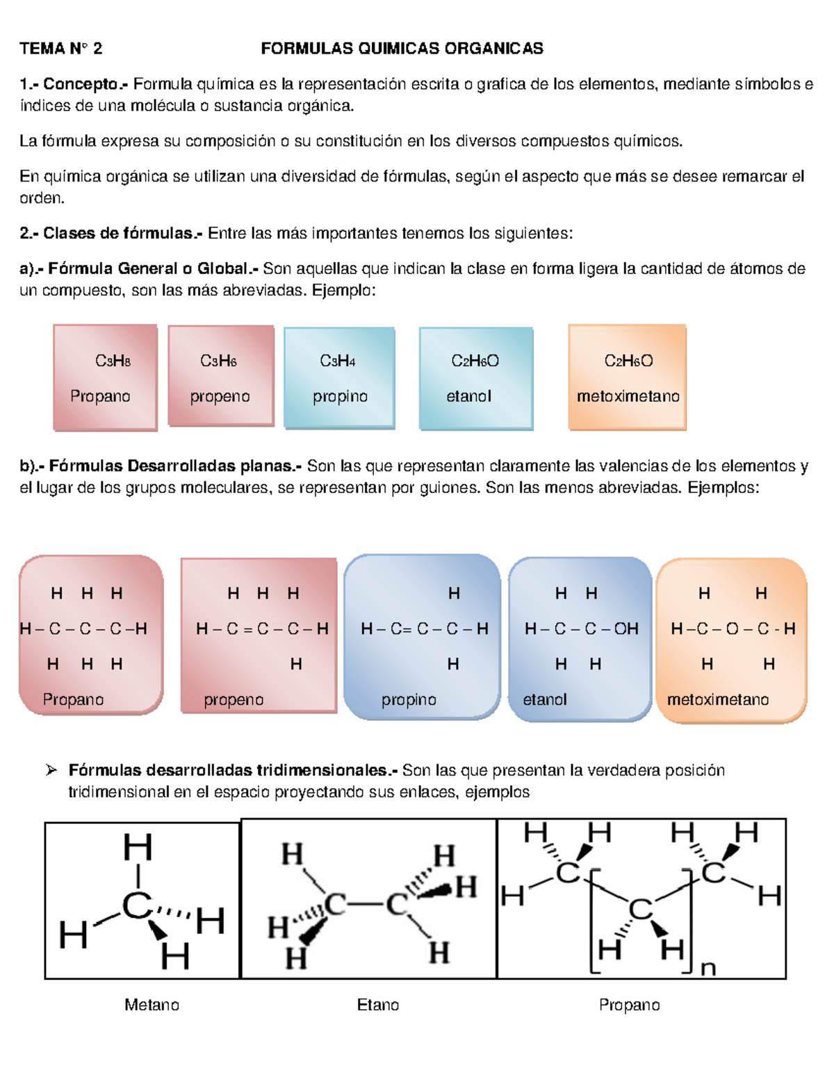 Formulas Organicas Tema N° 2 Formulas Quimicas Organicas 1 Concepto Formula Química Es La