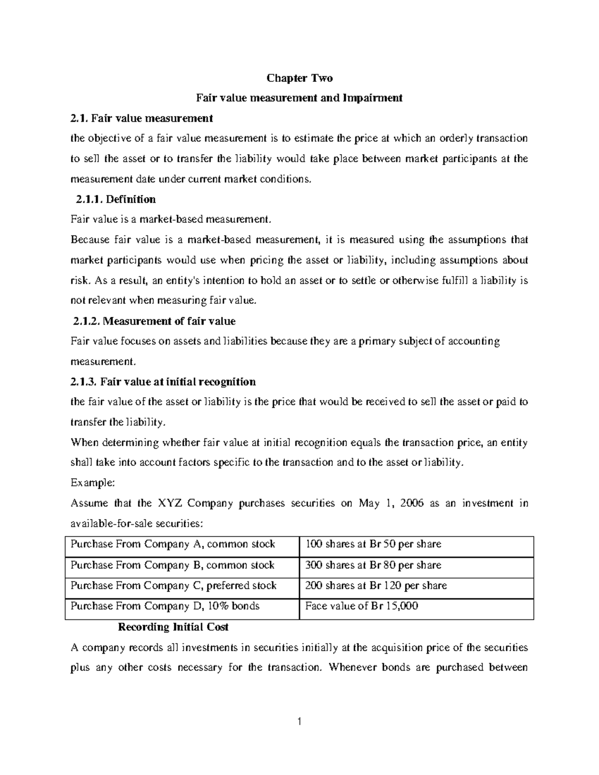 Intermediate Financial Accounting CH-2 - Chapter Two Fair value ...