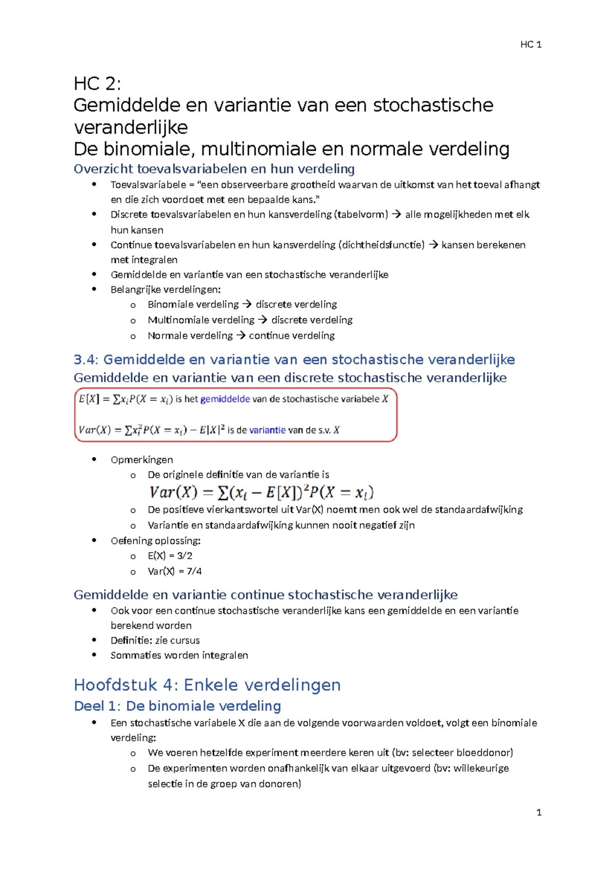 HC 2 Statistiek in genetica - HC 2: Gemiddelde en variantie van een ...
