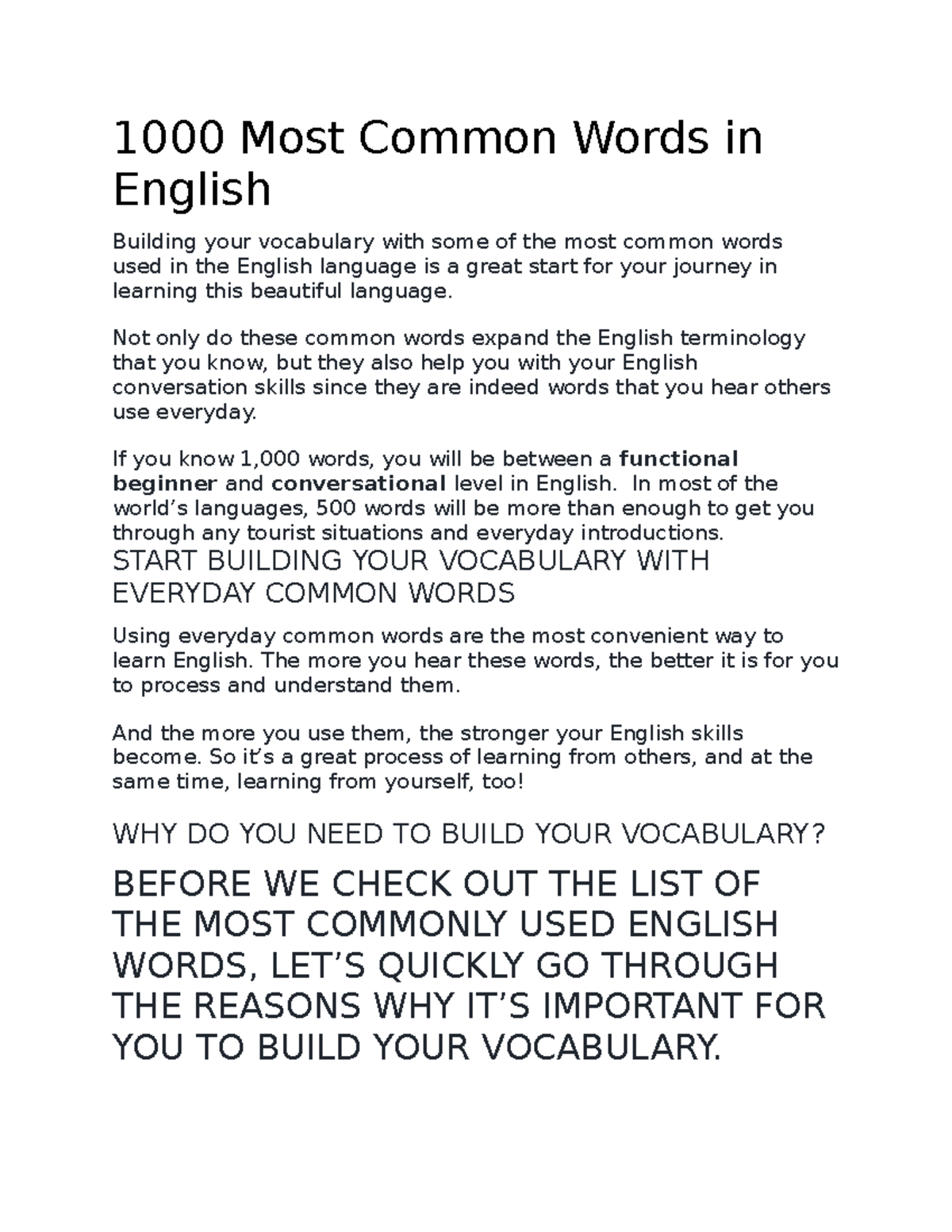 1000 Most Common Words In English 1000 Most Common Words In English Building Your Vocabulary