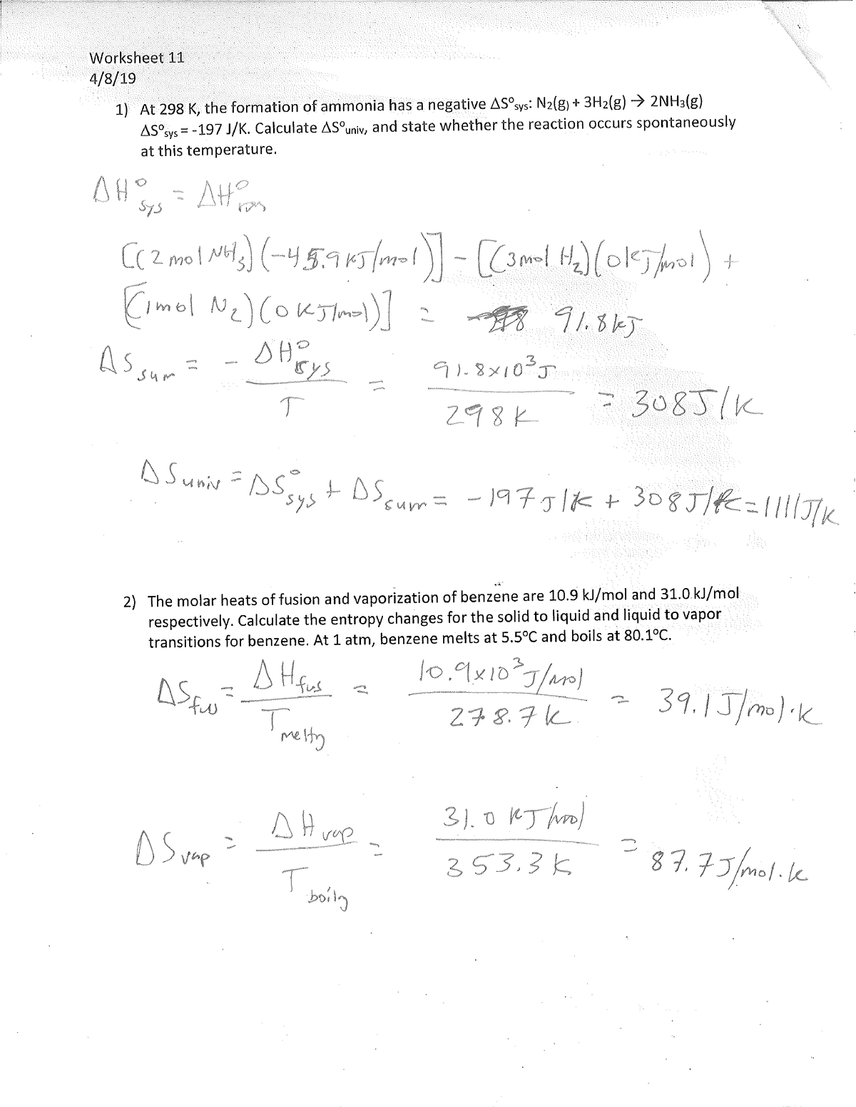 Worksheet 11 Answers Answer key to the practice questions on