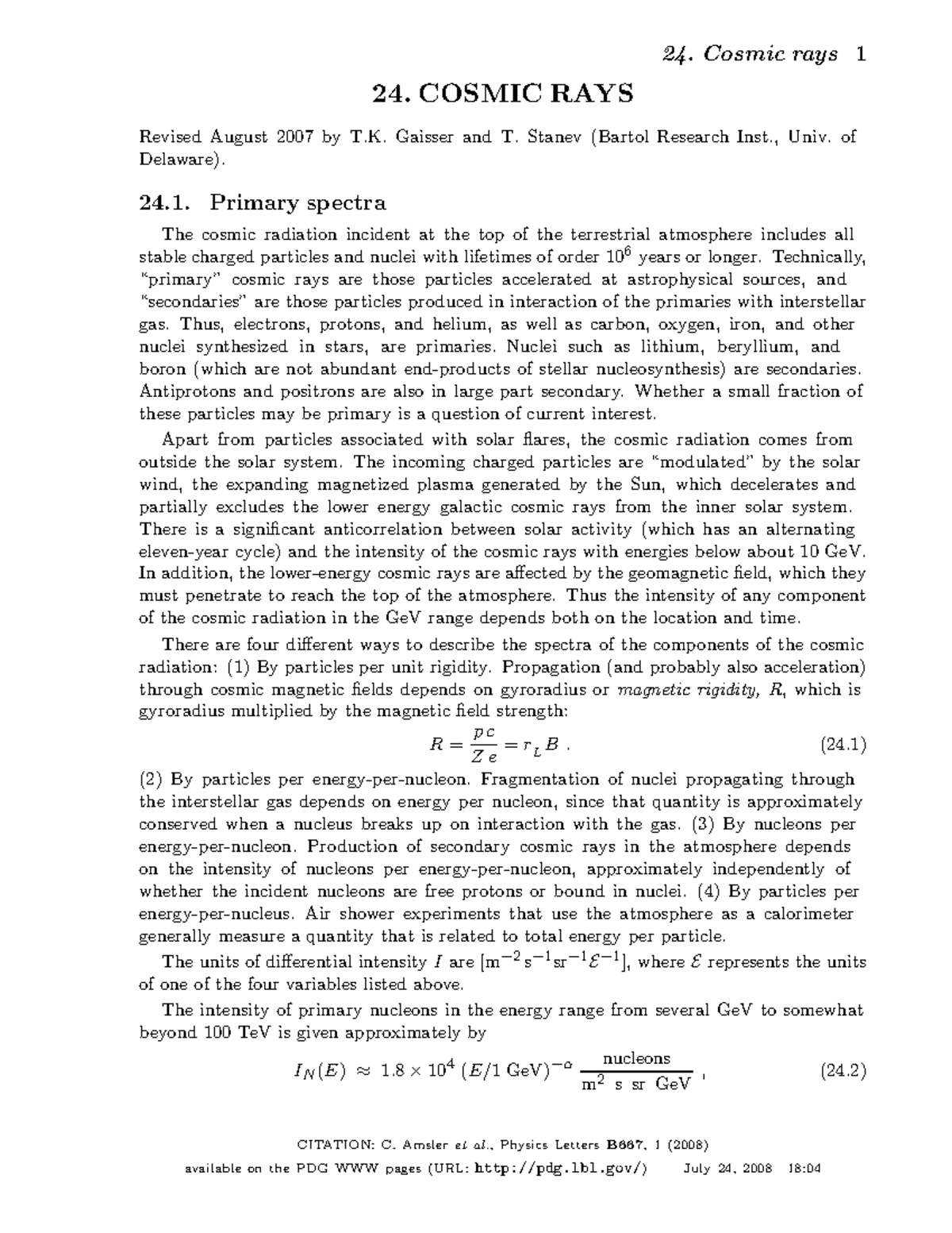rpp2008-rev-cosmic-rays. Pdf - 24. COSMIC RAYS Revised August 2007 by T ...