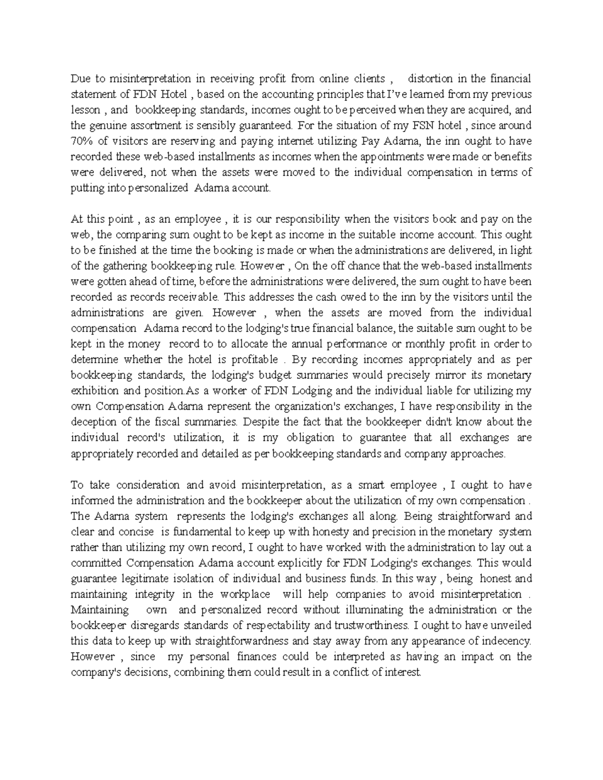 Reflection paper - Due to misinterpretation in receiving profit from ...