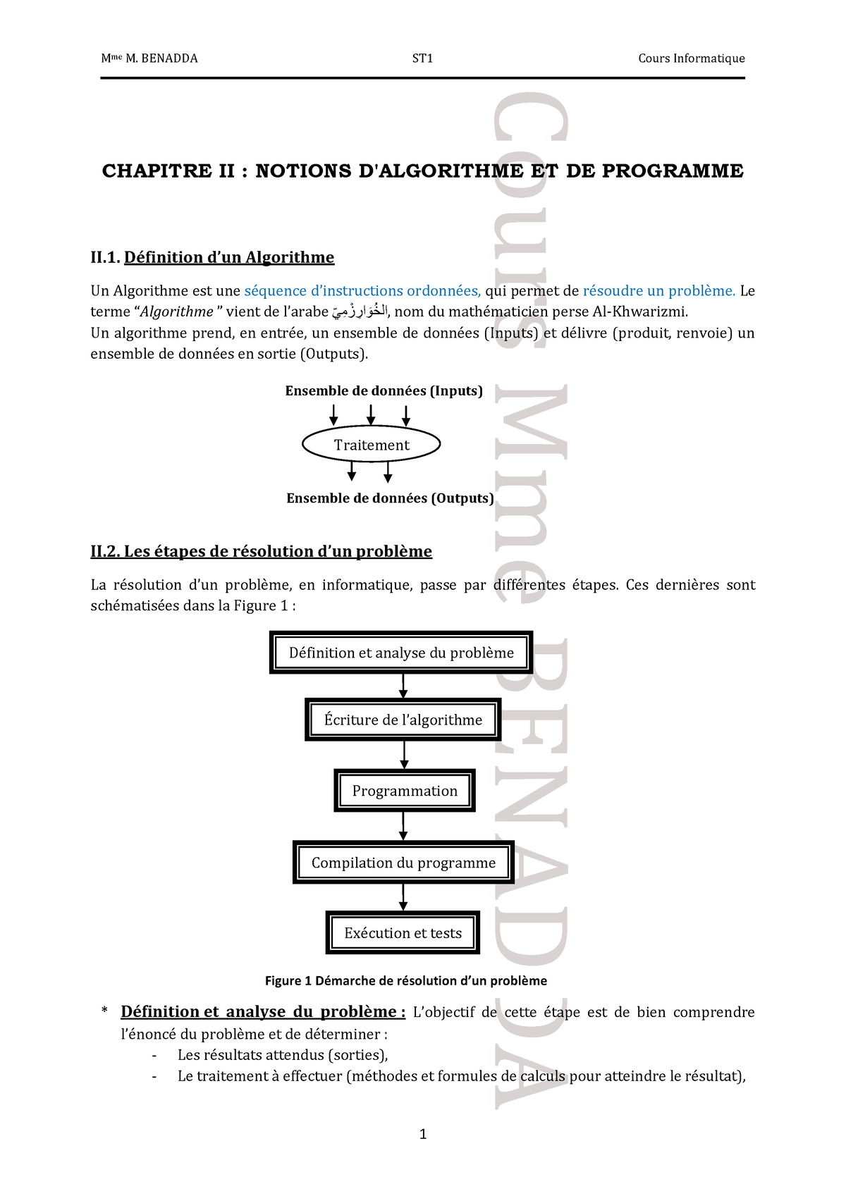 Chapitre II   Notions D Algorithme Et De Programme   Cours   Cours Mme