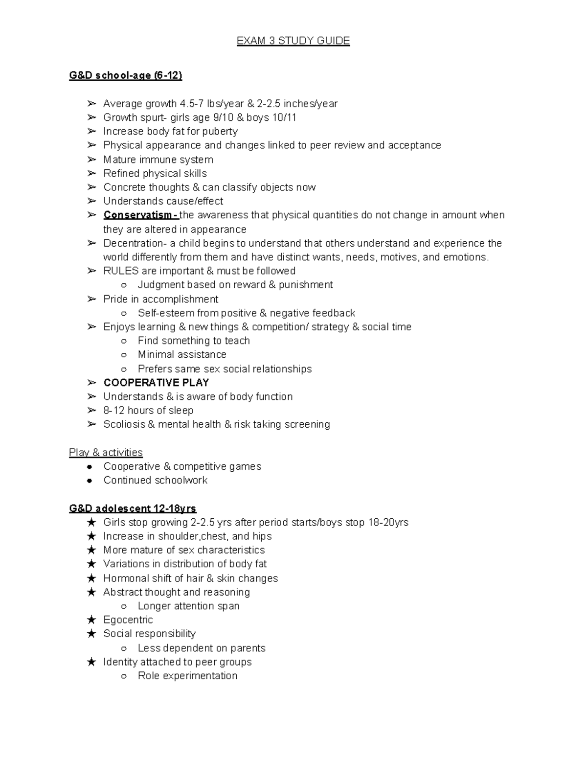 EXAM 3 Study Guide - GI, GU, nutrition - G&D school-age (6-12) Average ...