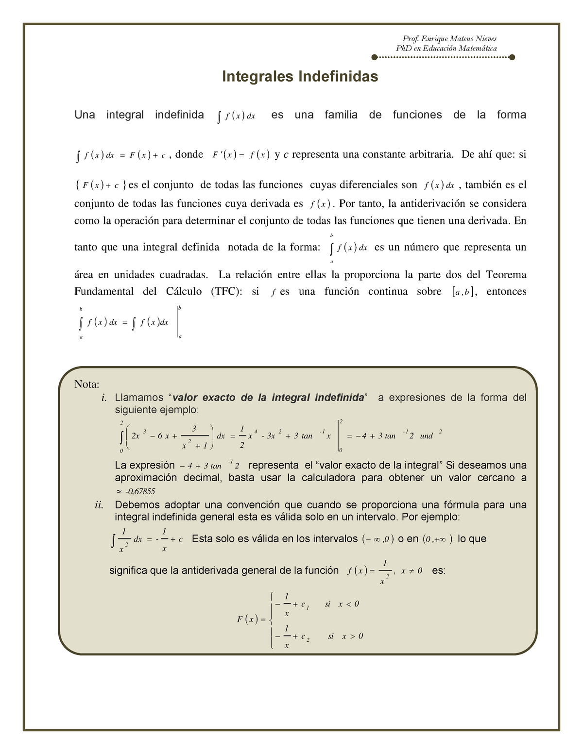 Integral Indefinida Y Teorema Del Cambio Total - Prof. Enrique Mateus ...