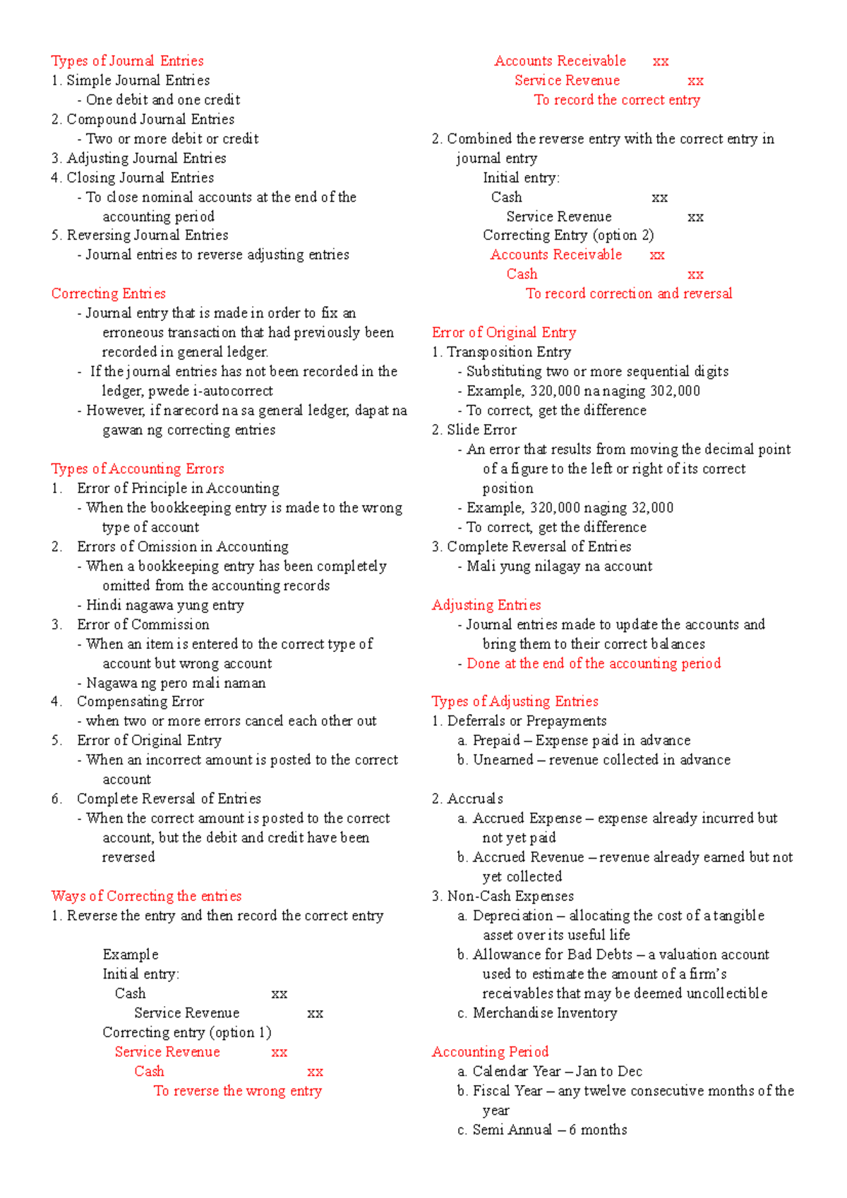 Adjusting Entries Notes - Types of Journal Entries Simple Journal ...