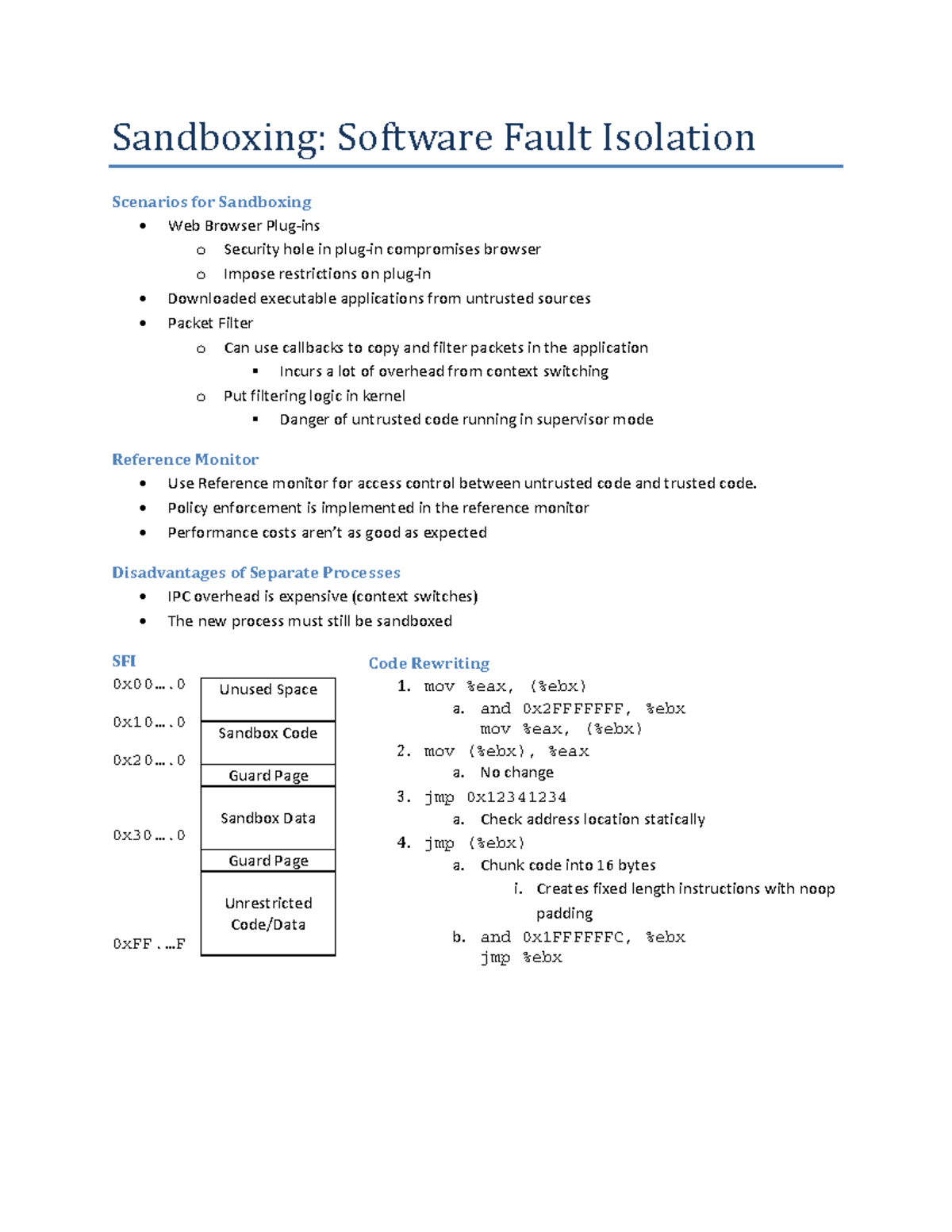 Software Fault Isolation Sandboxing Software Fault Isolation