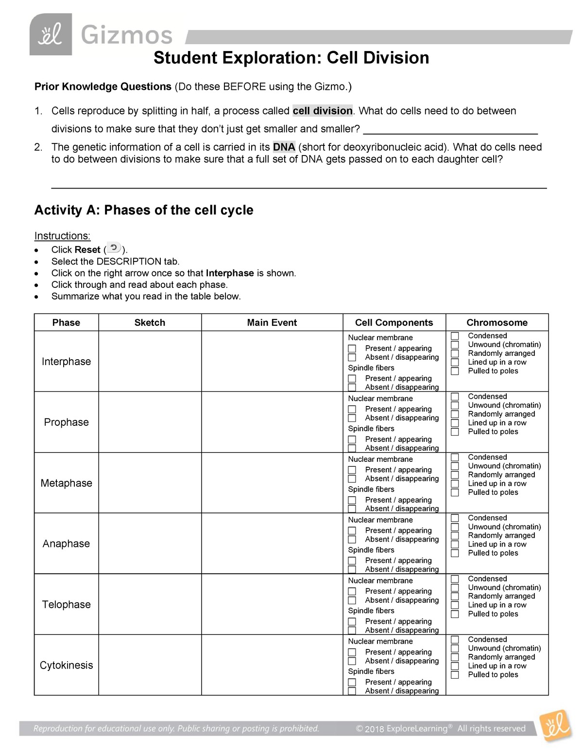 Cell Division Gizmo Answer Key Activity C : Gizmo Cell ...
