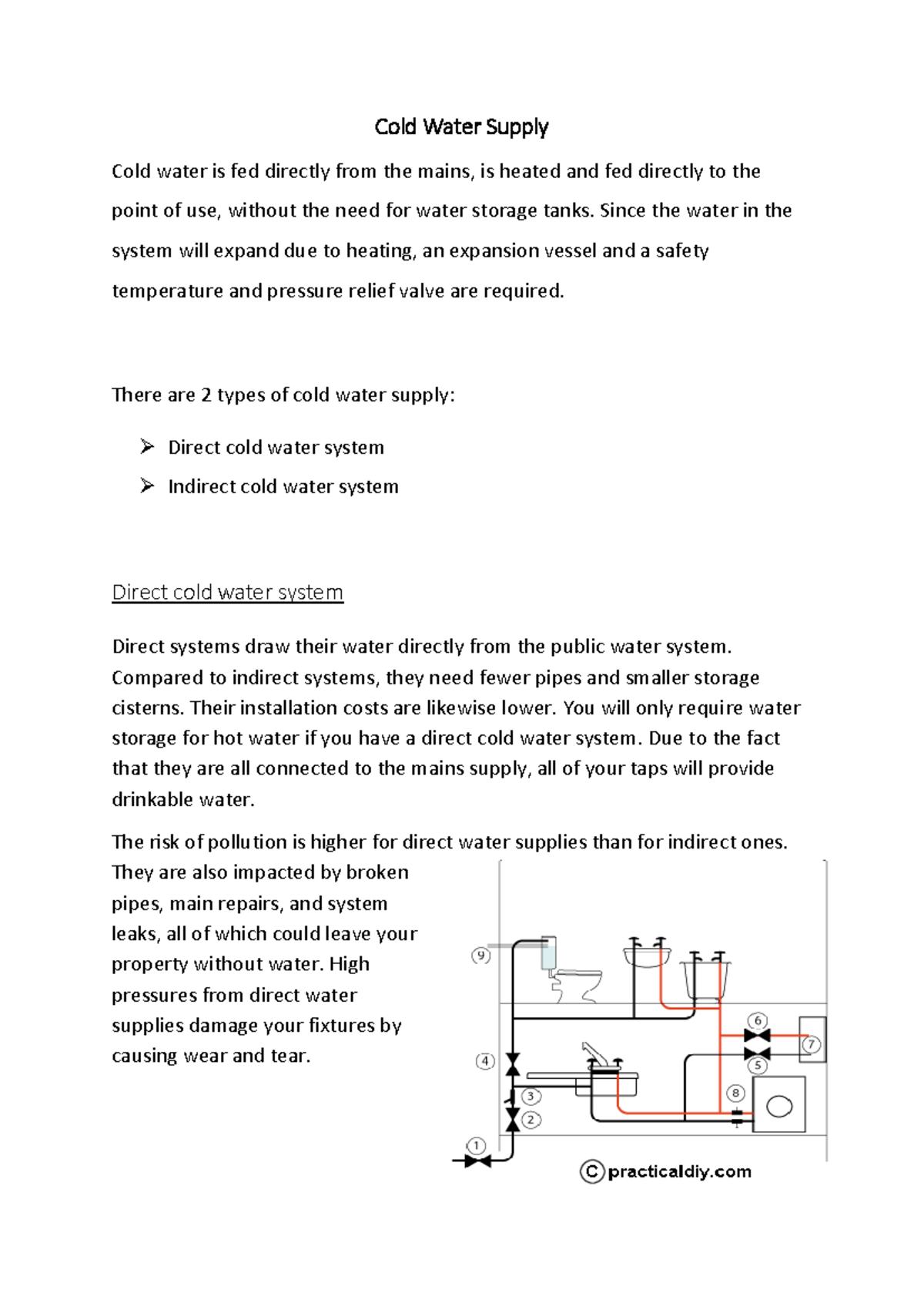 Cold Water Supply (Construction Technolgy) - Cold Water Supply Cold ...