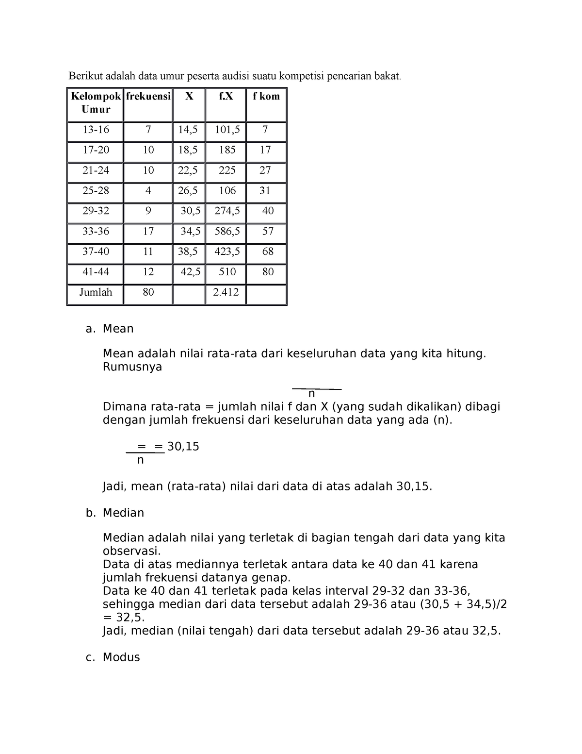 Diskusi 3 Statistika - Berikut Adalah Data Umur Peserta Audisi Suatu ...