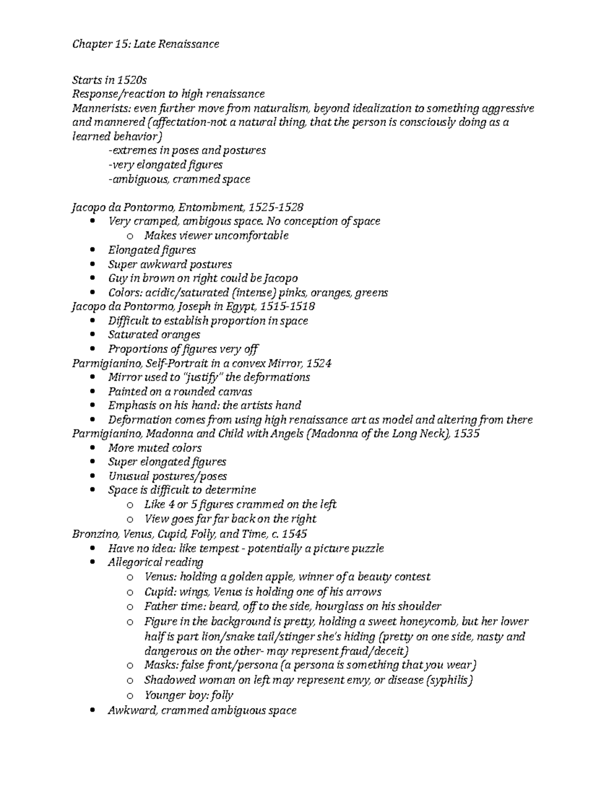 Ch 15 Notes - Starts in 1520s Response/reaction to high renaissance ...