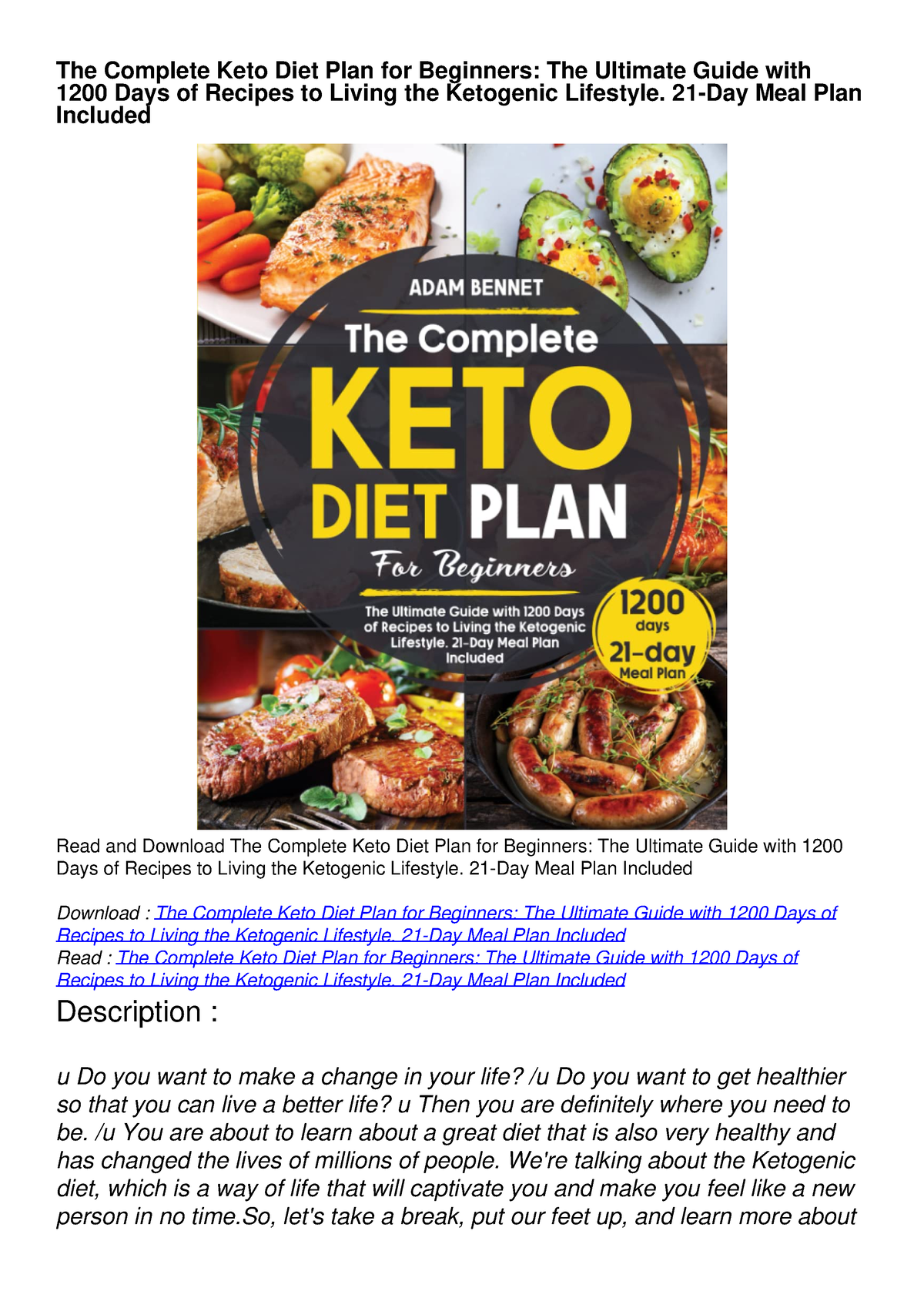 Download Book [pdf] The Complete Keto Diet Plan For Beginners The