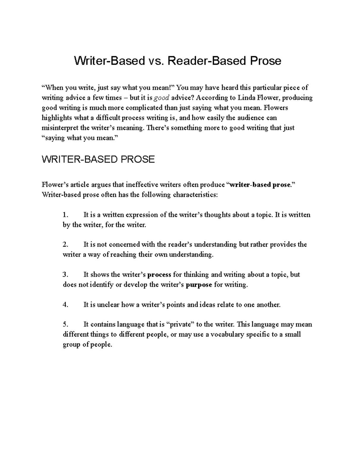 Writer-Based vs Reader-Based Prose - Writer-Based vs. Reader-Based ...
