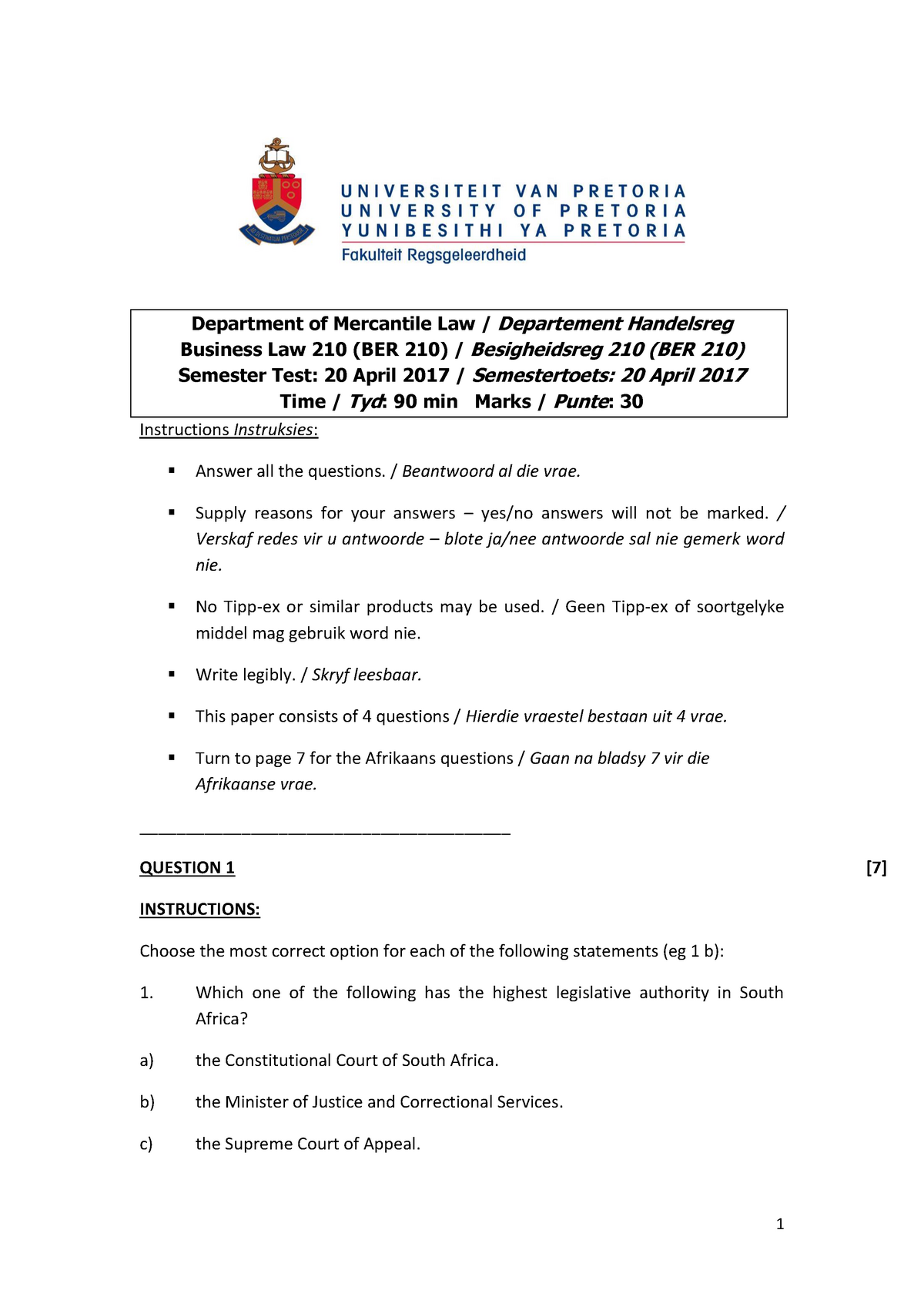 semester-test-2017-department-of-mercantile-law-departement-handelsreg-business-law-210-ber