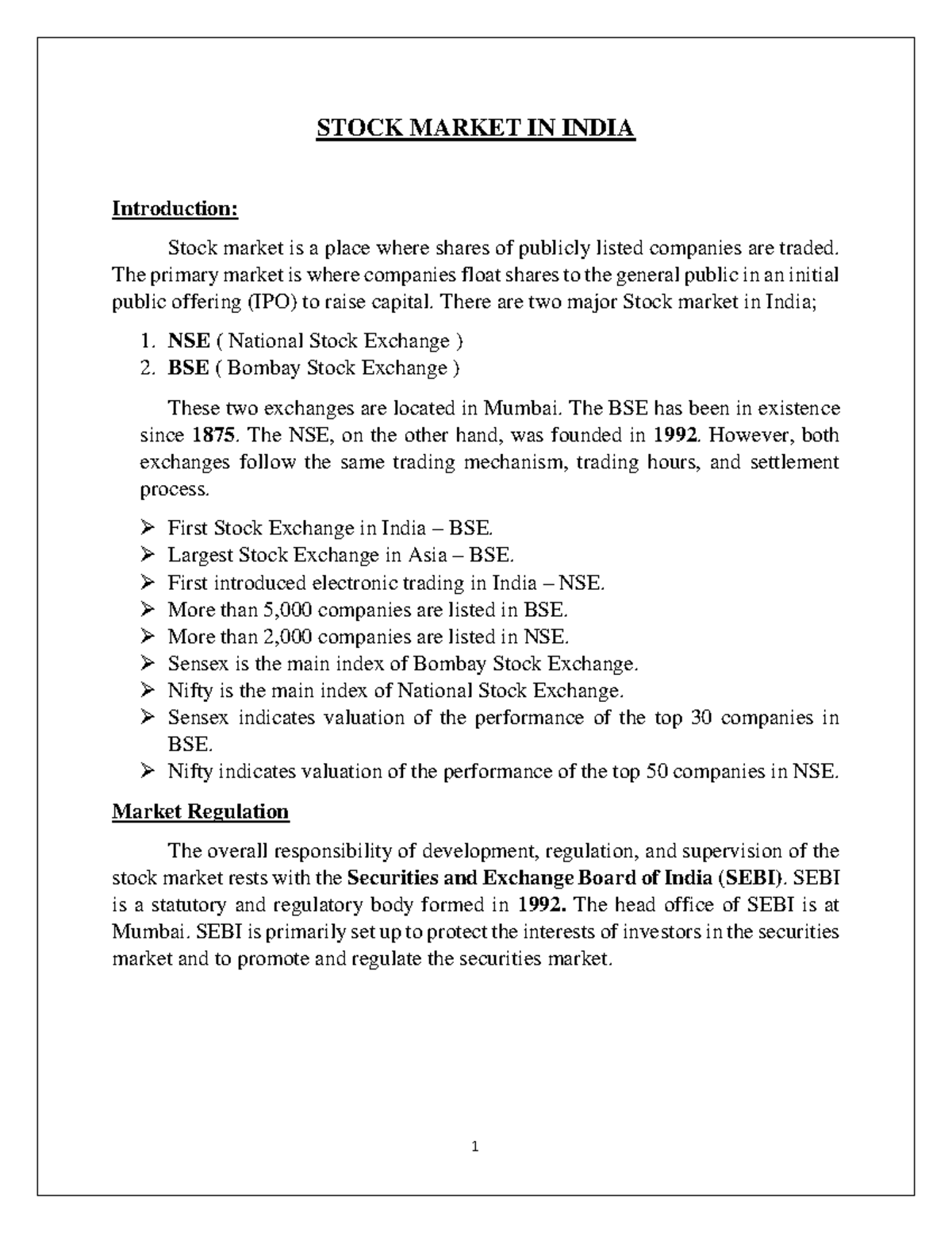 Different Types Of Stock Market In India