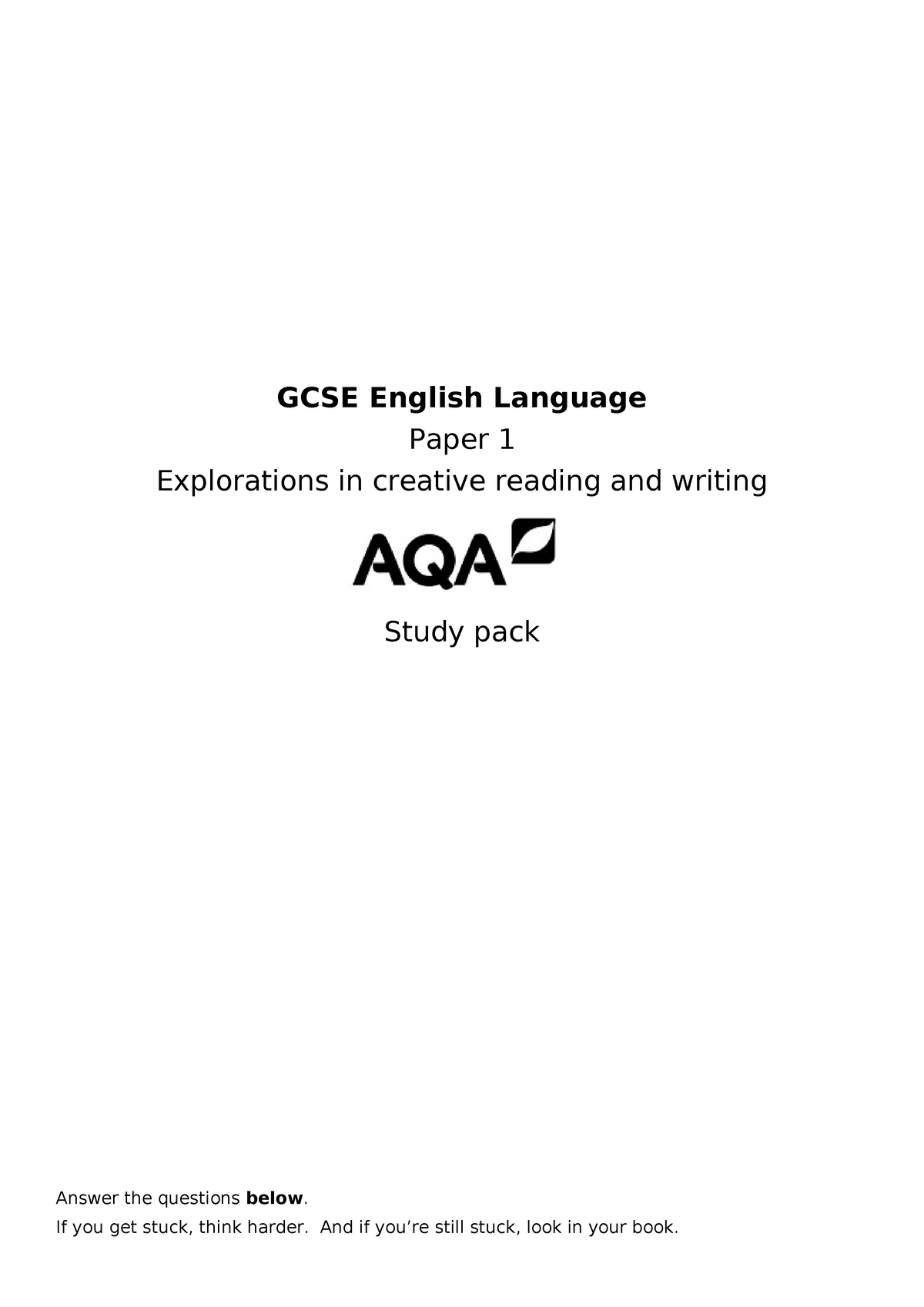 GCSE English Lanuage Paper 1 Study Pack - GCSE English Language Paper 1 ...