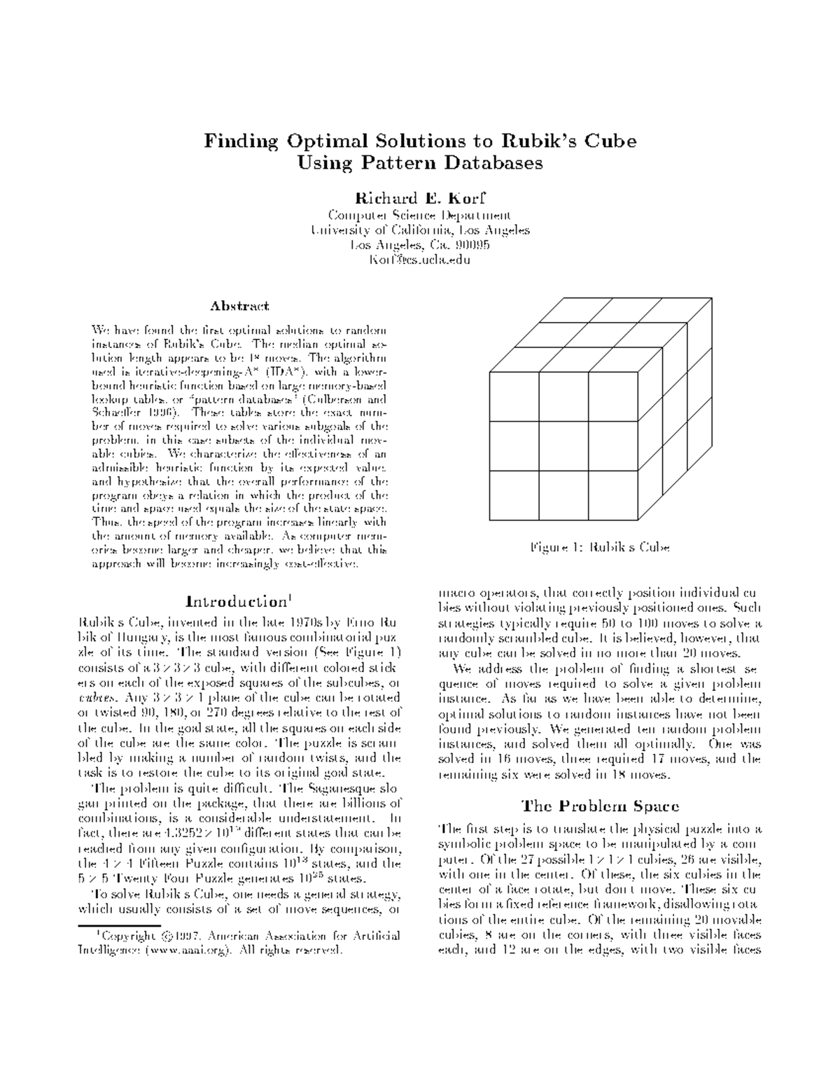 Korf - Reseracgh - Finding Optimal Solutions to Rubik's Cub e Using ...