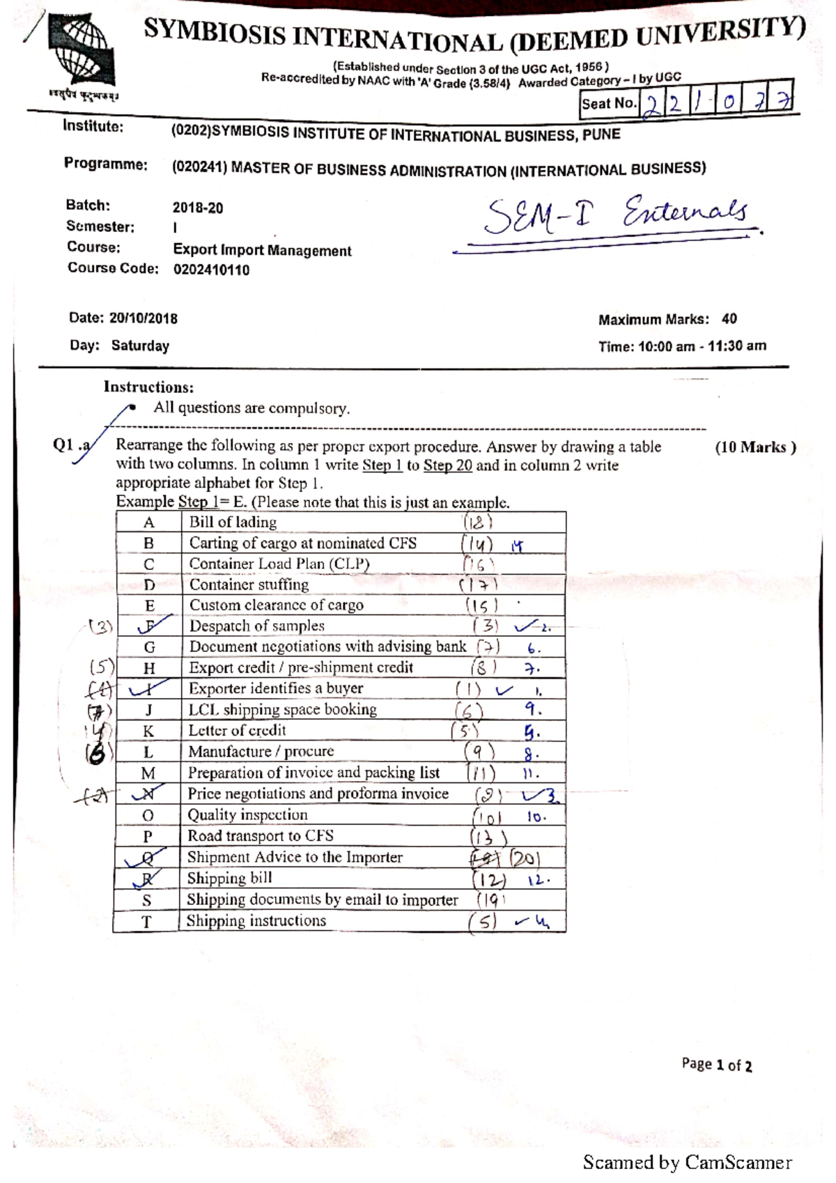 Exam 19 November 2018, questions - Project Planning, Analysis and ...