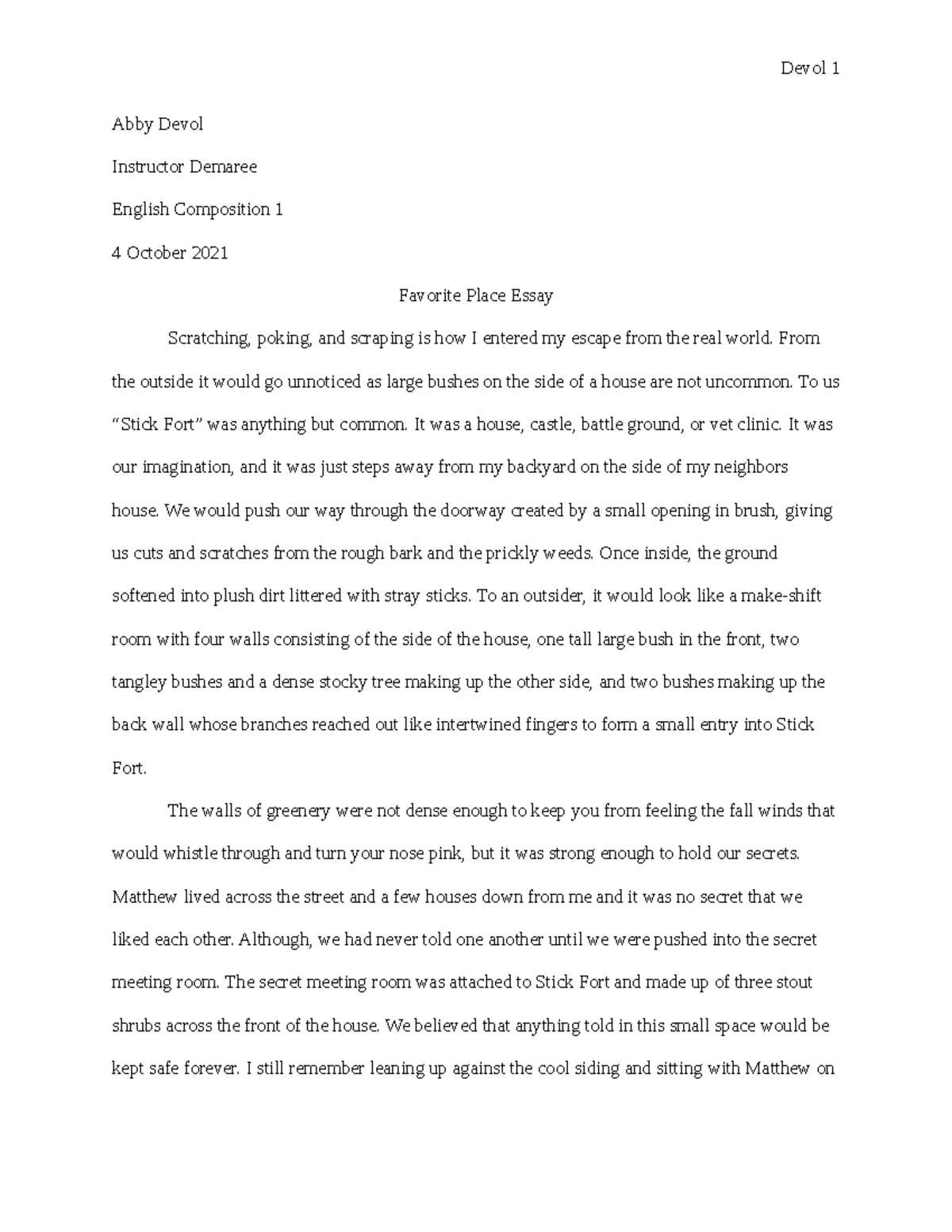 college essay about a favorite place