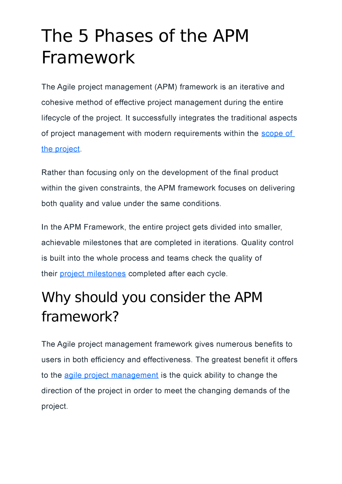 The 5 Phases of the APM Framework It successfully integrates the