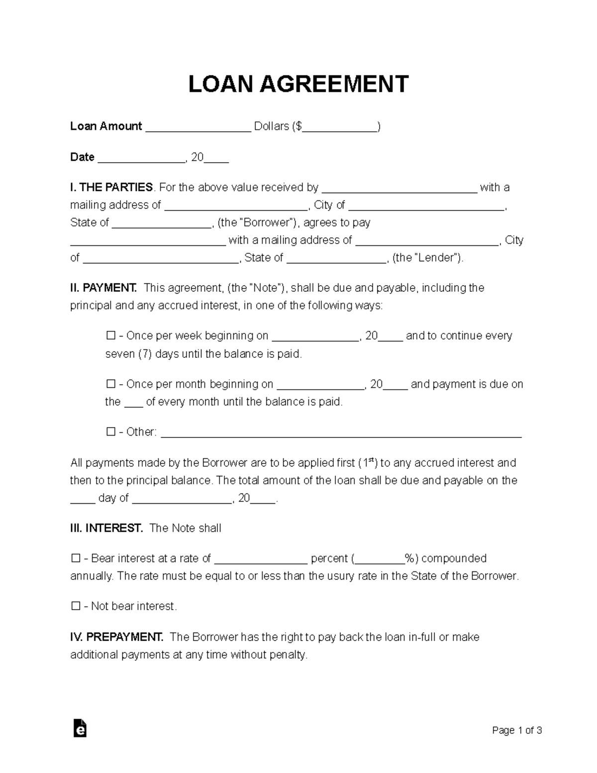 Loan agreement template LOAN AGREEMENT Loan Amount 