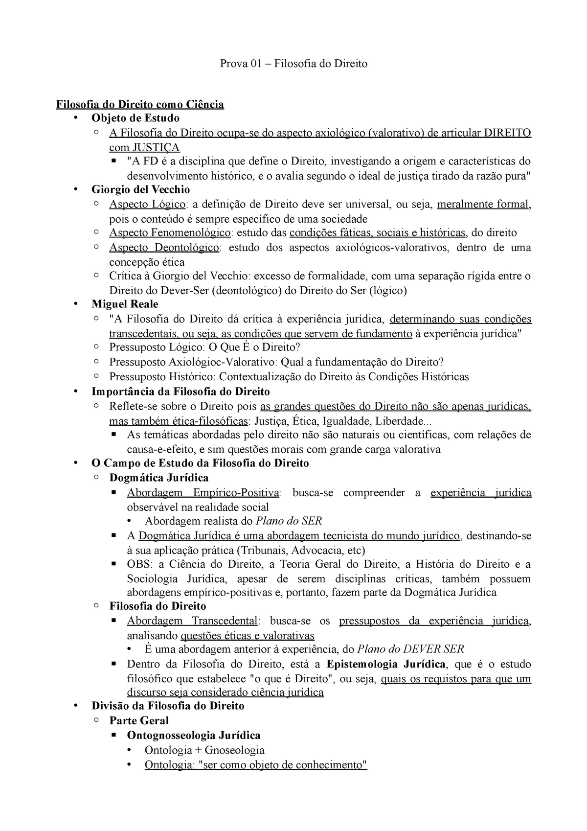 Resumo P1 - Prova 01 Filosofia Do Direito Filosofia Do Direito Como ...