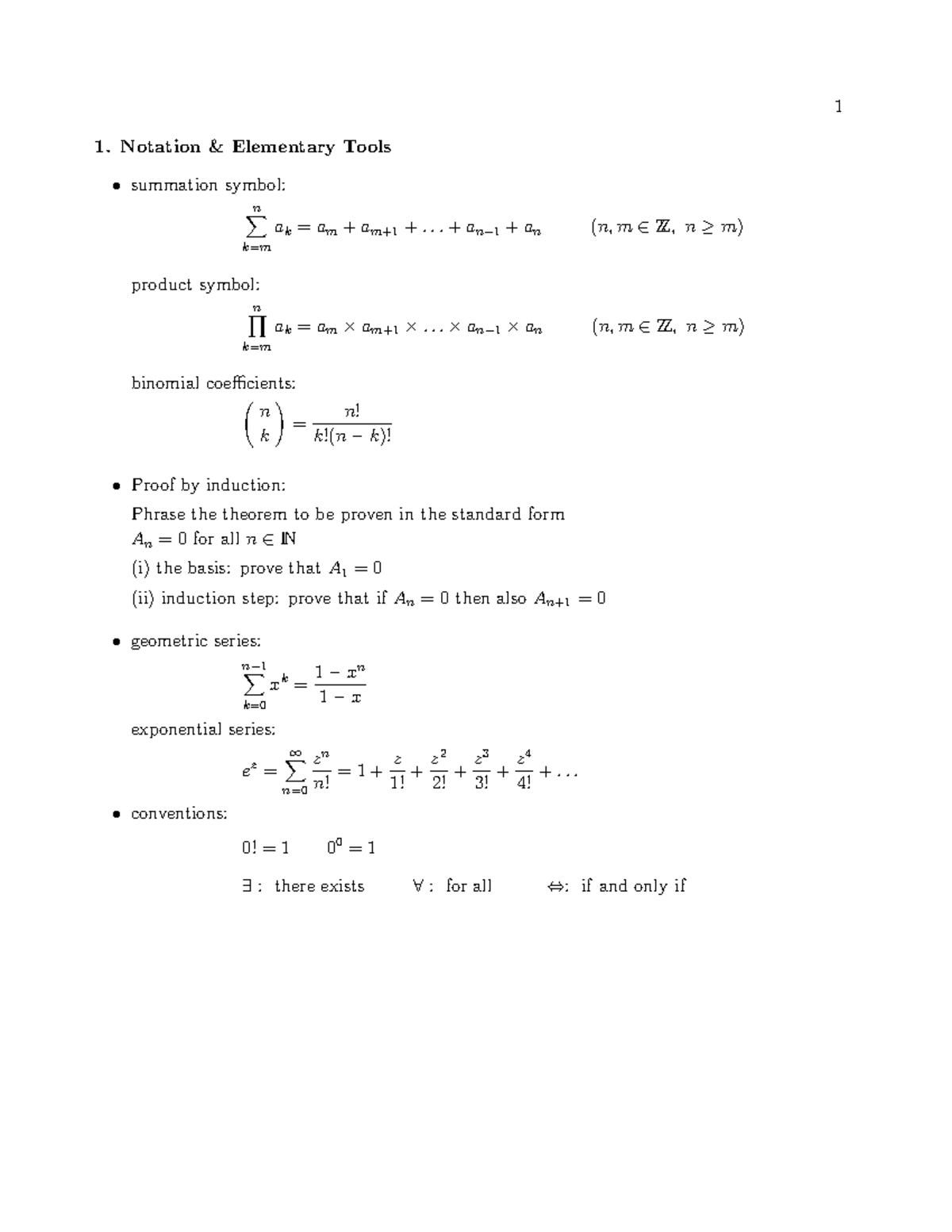 Summary Calculus 1 - Notation & Elementary Tools summation symbol: ∑n k ...