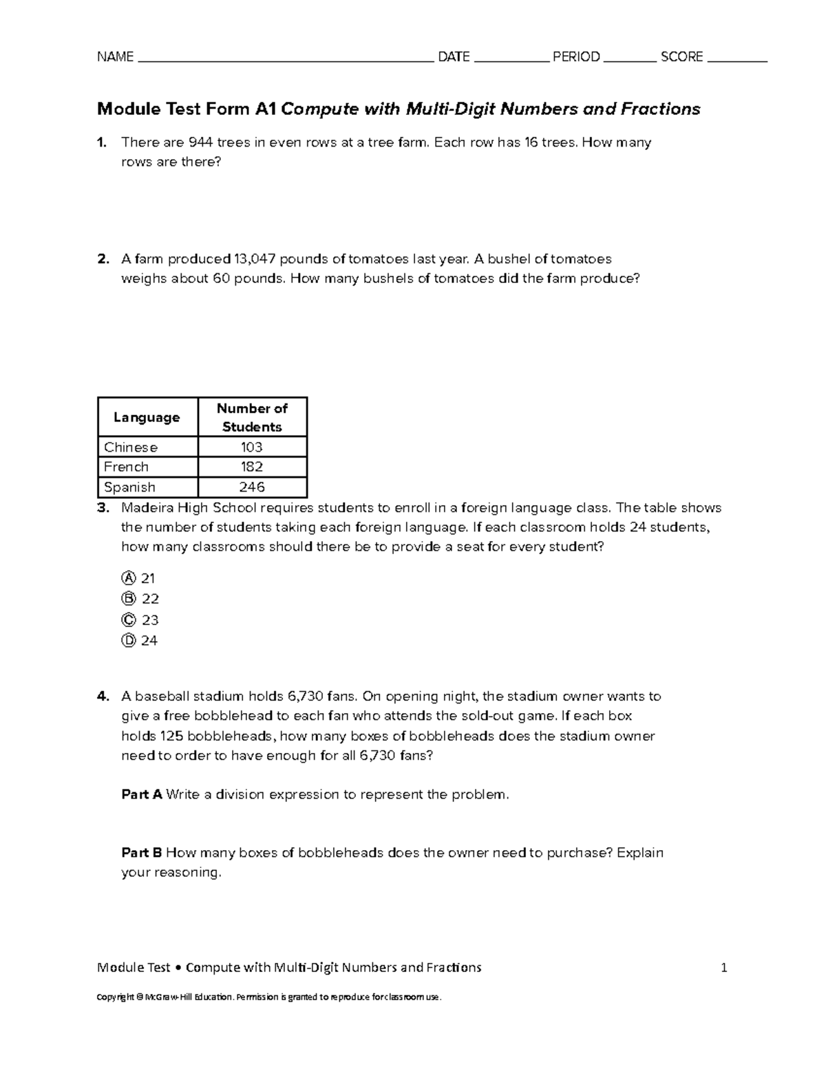 FL NA Course+1 Module+3 Test+A1 TE - Google Docs - Module Test Form A1 ...