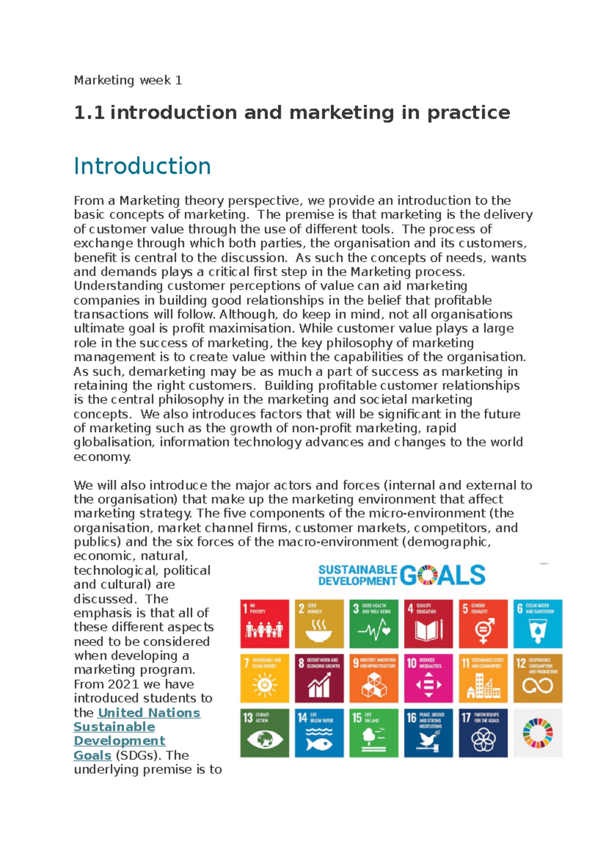 Marketing week 1 - Notes for week 1 - Marketing week 1 1 introduction ...