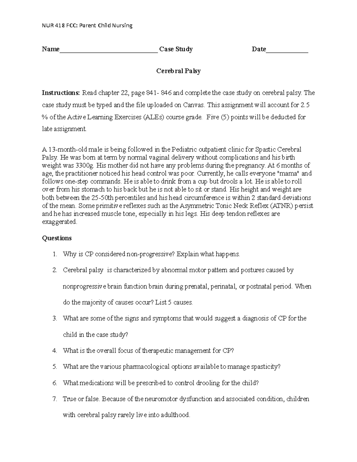 sample case study of cerebral palsy