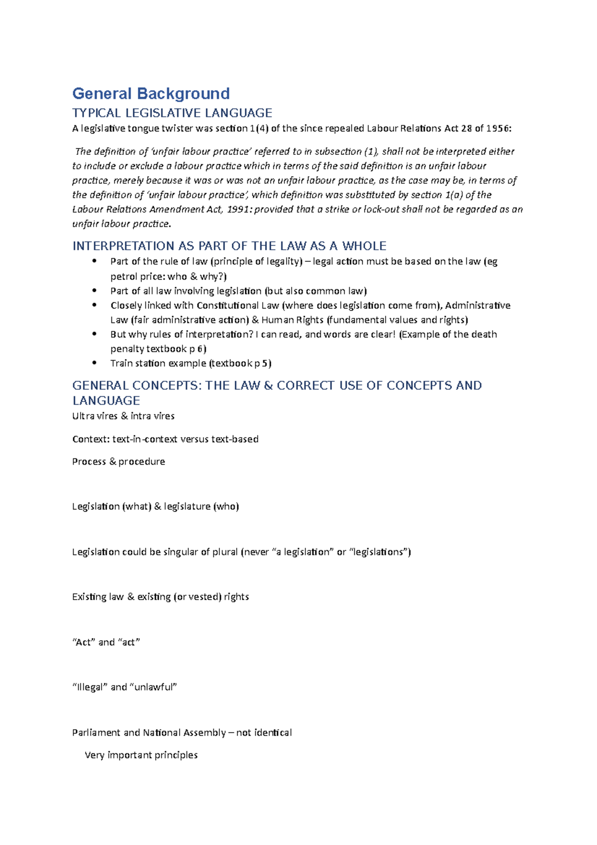 Sem 2Test notes - General Background TYPICAL LEGISLATIVE LANGUAGE A ...