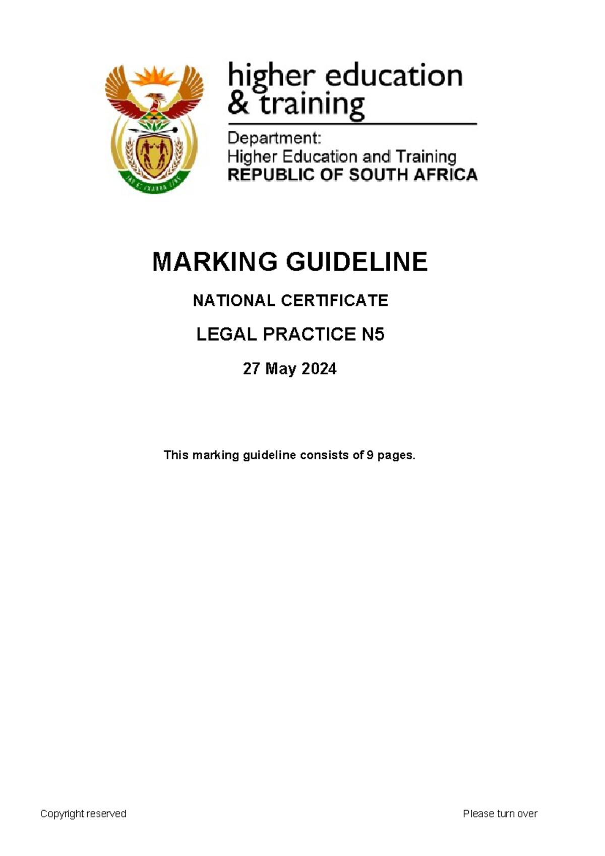 Legal Practice N5 MEMO JUN 2024 - MARKING GUIDELINE NATIONAL ...