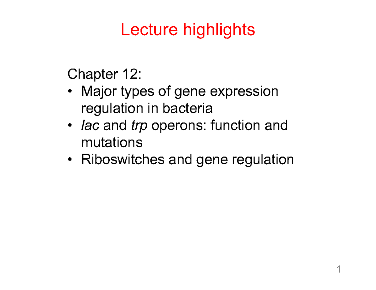 BIO2C03 Oct26 2023 - sad - Lecture highlights Chapter 12: Major types ...