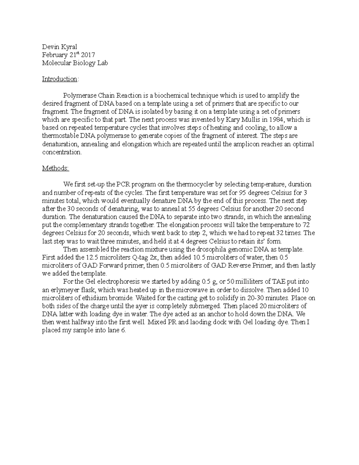Lab report 3 Devin Kyral February 21st 2017 Molecular Biology Lab