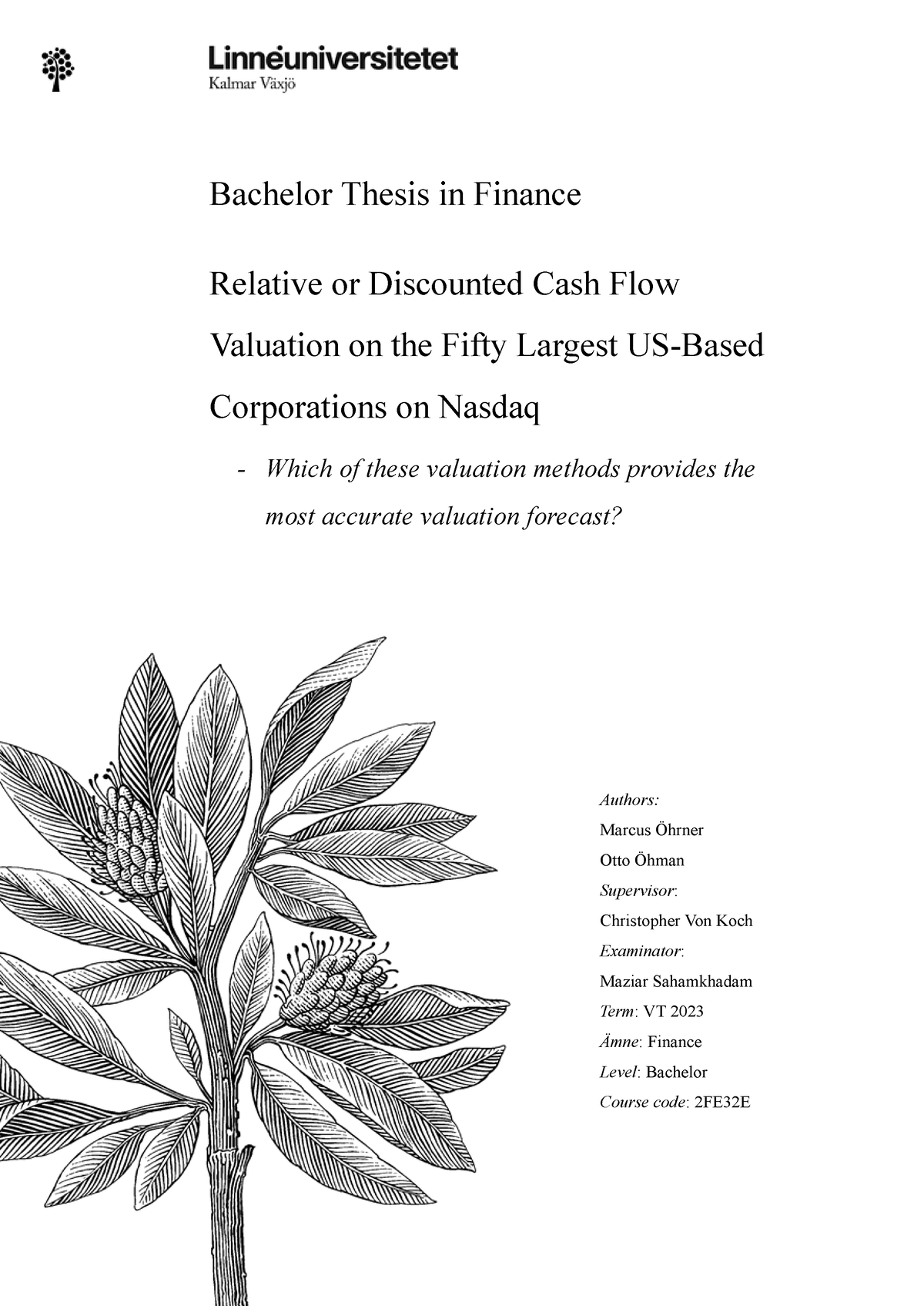bachelor thesis in finance
