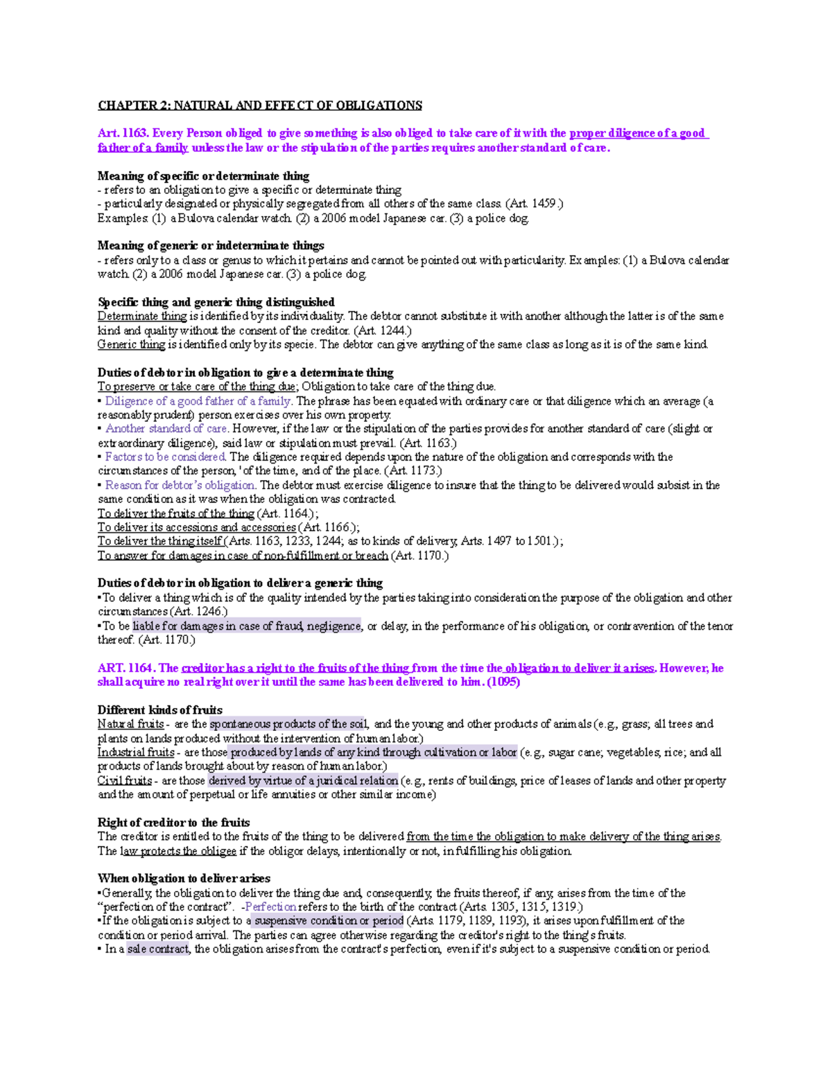 Natural Obligations - Chap 2 Summary - CHAPTER 2: NATURAL AND EFFECT OF ...