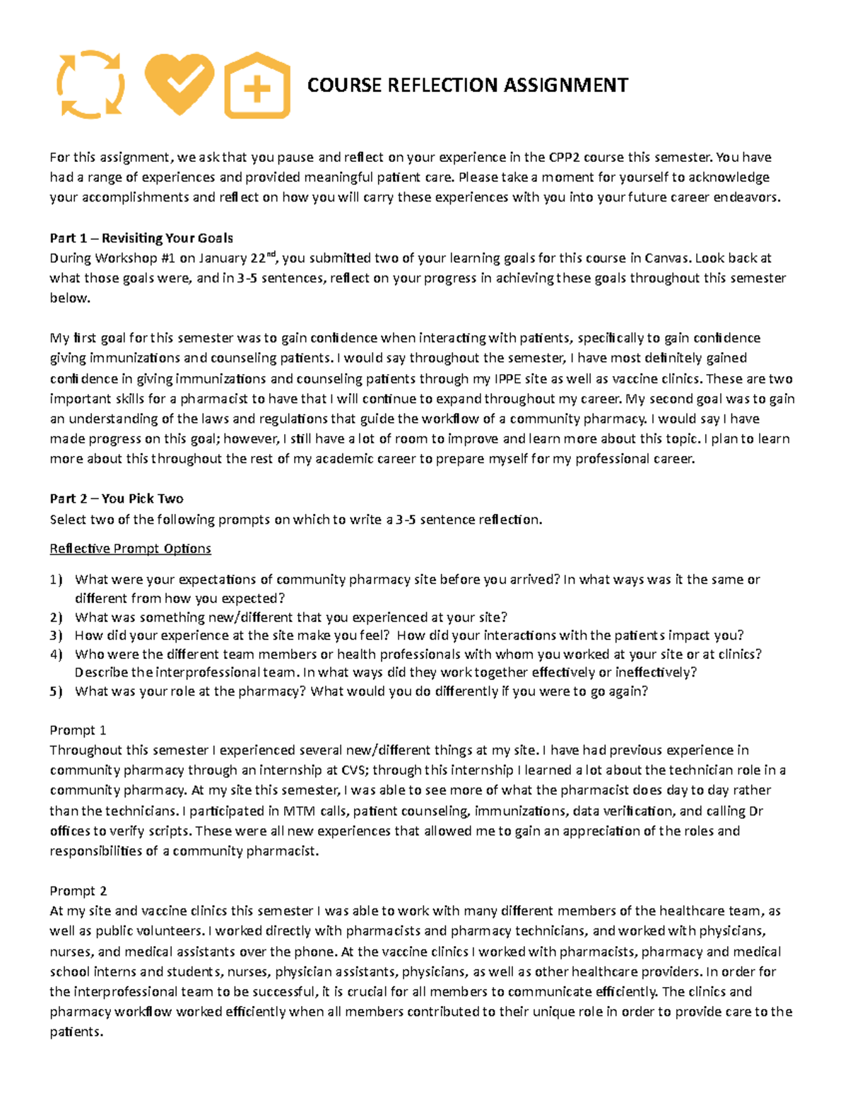 Course Reflection Assignment - COURSE REFLECTION ASSIGNMENT For this ...