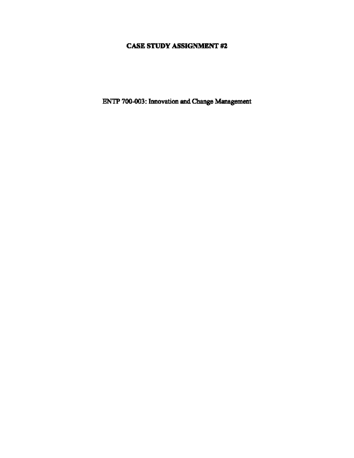 Case study assignment #2 : ANALYSIS OF THE 4Ps OF INNOVATION ...