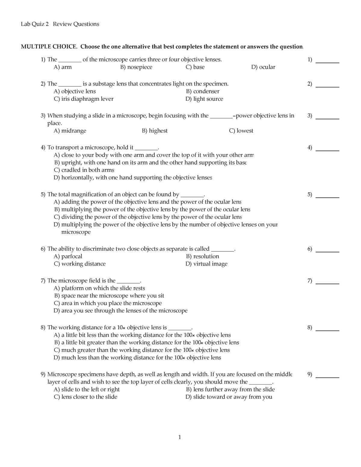 Bio 11 Lab Quiz 2 Review - Quiz practice - - Studocu