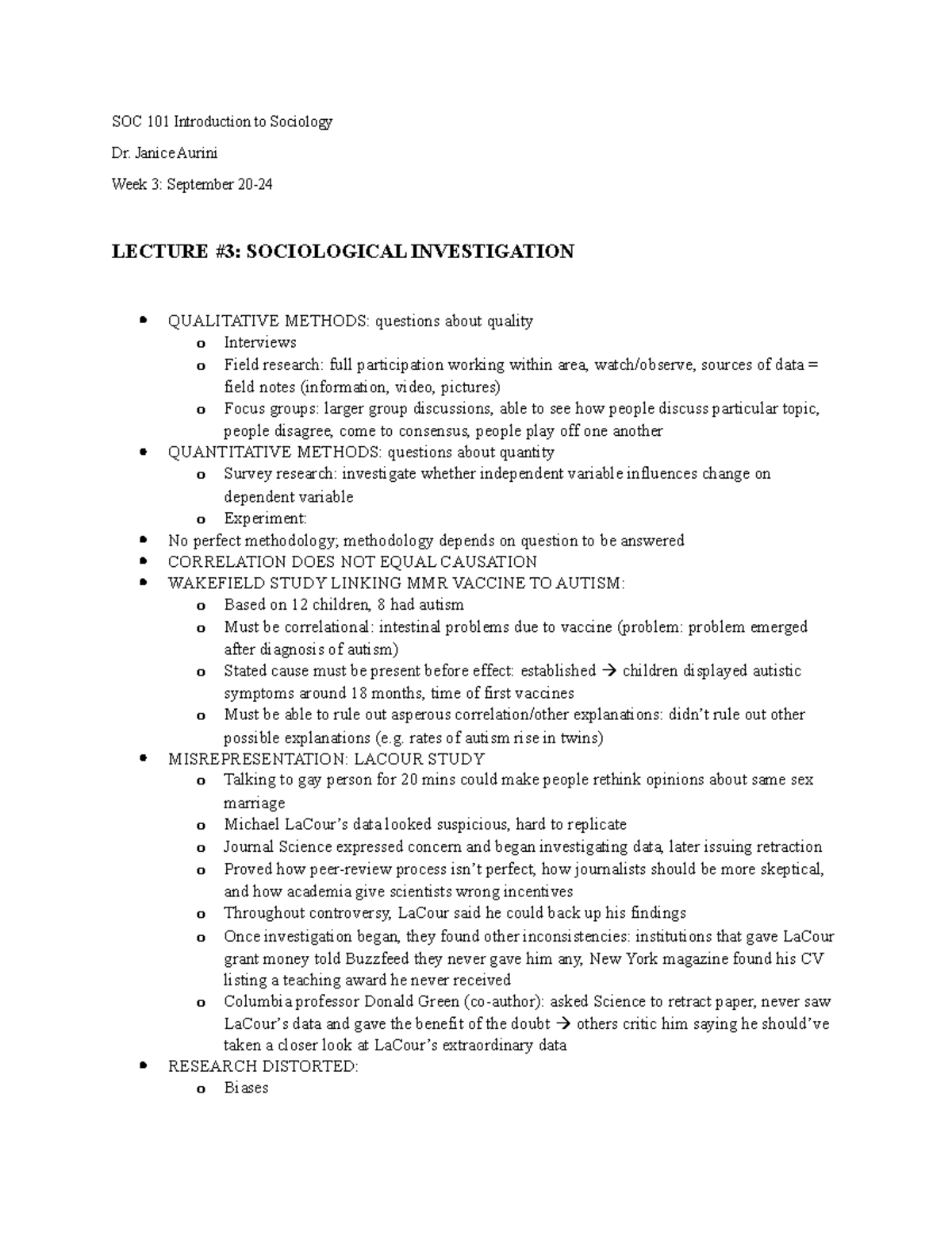 (SOC 101) Lecture #2 - Sociological Investigation - SOC 101 ...