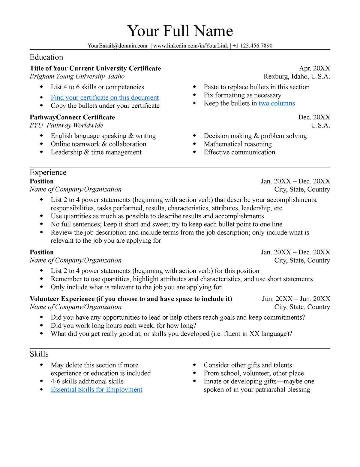 Gs170 resource ResumeStudent Template Your Full Name YourEmail