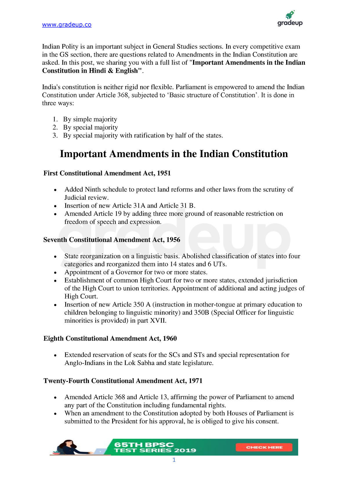 Important Amendments In Indian Constitution Pdf In English 23 - Indian ...