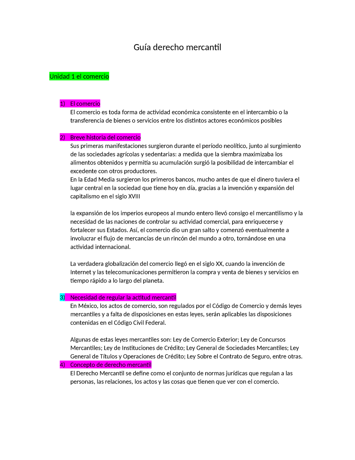 Guía Derecho Mercantil - Guía Derecho Mercantil Unidad 1 El Comercio 1 ...