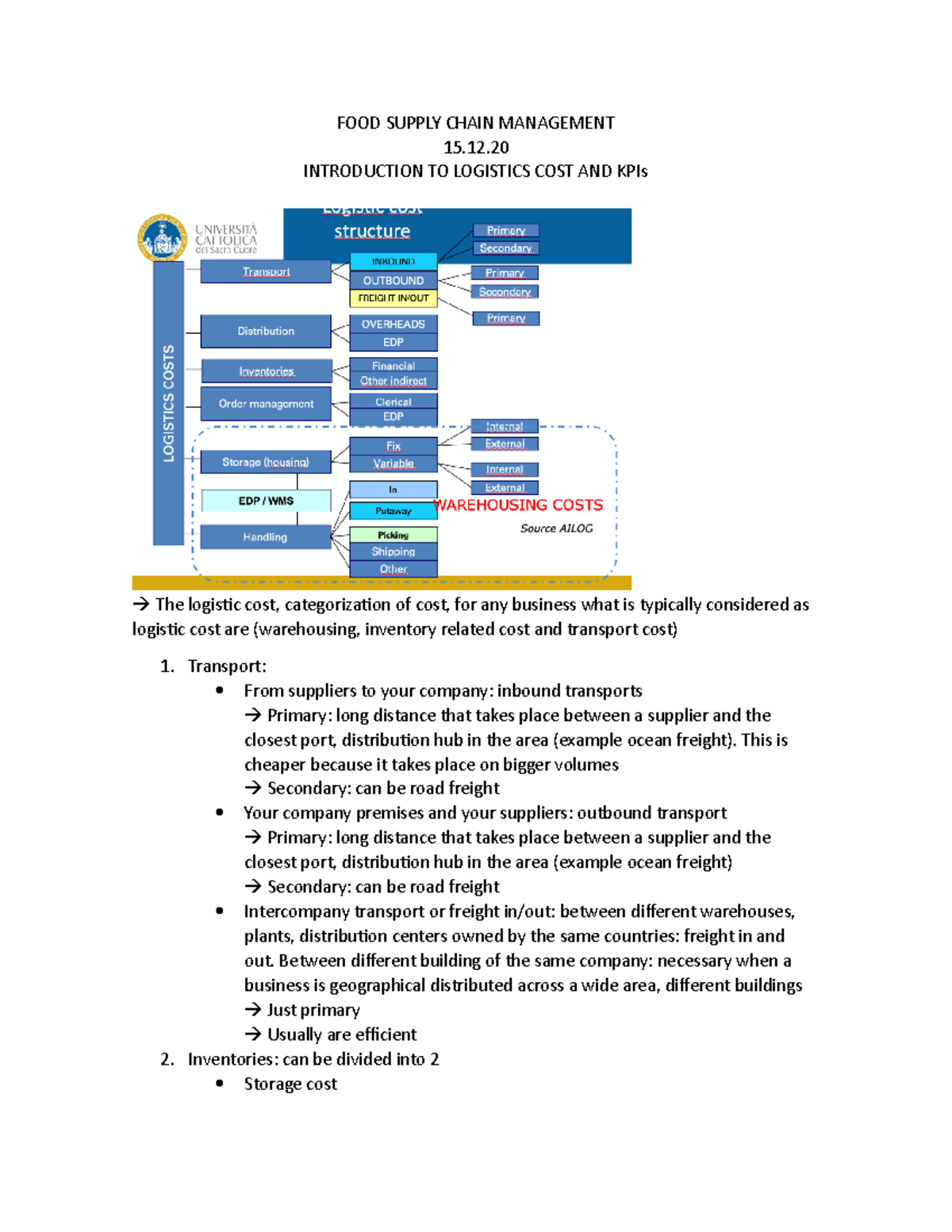 15 dec - INTRODUCTION TO LOGISTICS COST AND KPIs - FOOD SUPPLY CHAIN ...