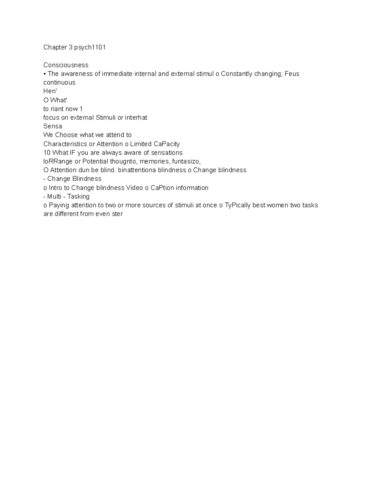 Chapter 3 psych 1101-2 - notes - Chapter 3 psych Consciousness The ...