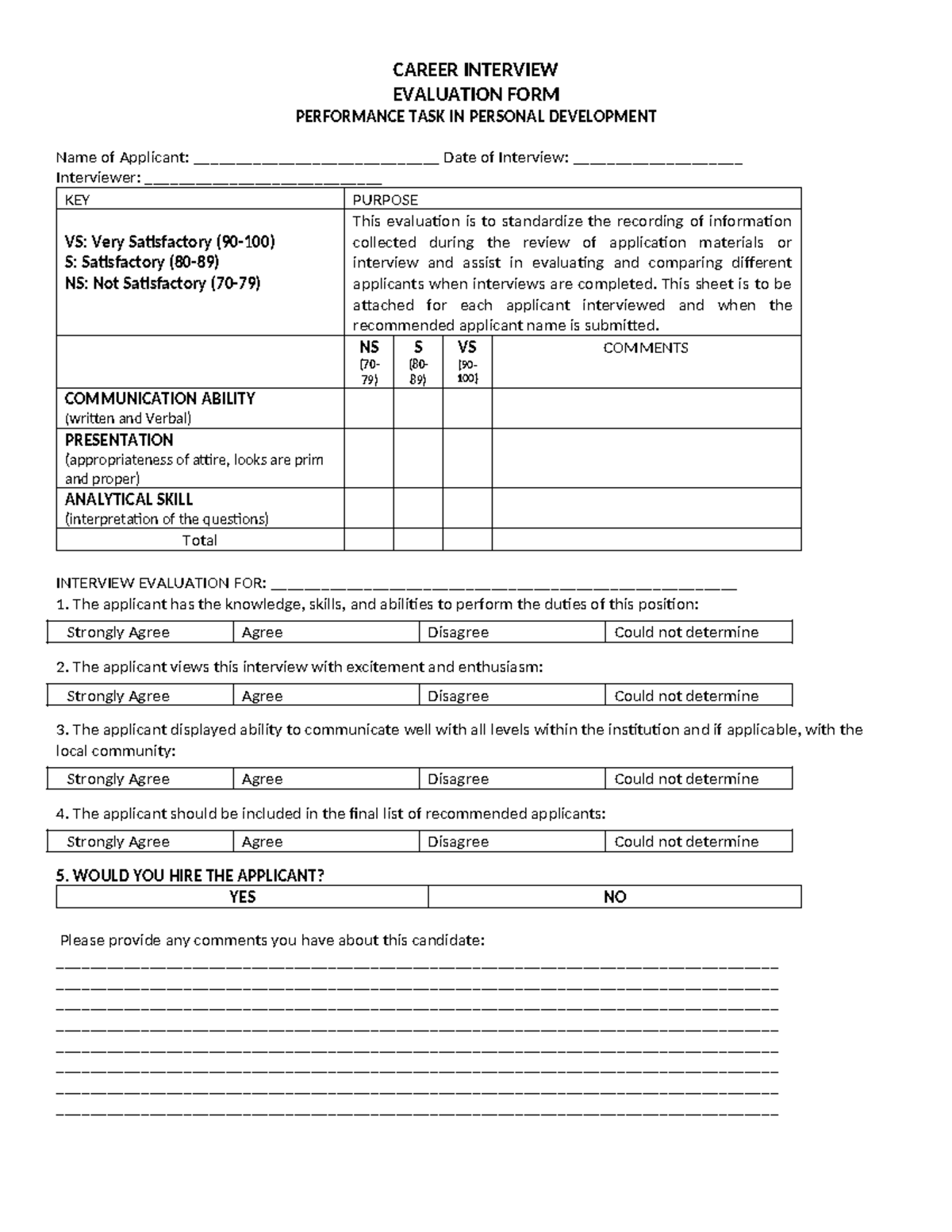 Career- Interview- Rubric - CAREER INTERVIEW EVALUATION FORM ...